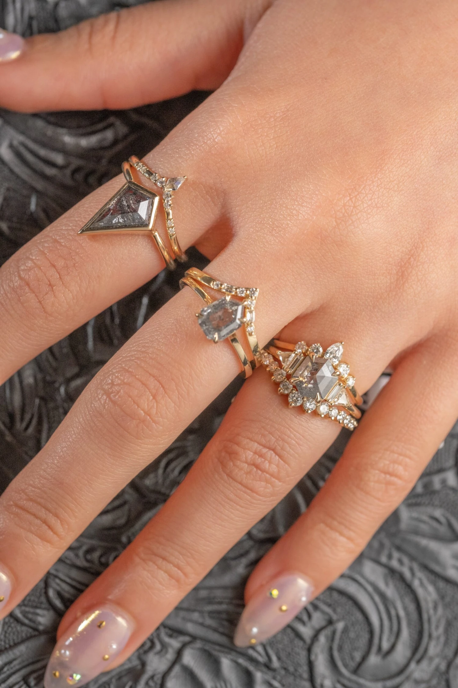 1.79 Carat Salt And Pepper Hexagon Diamond Engagement Ring, Beatrice Setting, 14k Yellow Gold 2 1.79 Carat Salt And Pepper Hexagon Diamond Engagement Ring, Beatrice Setting, 14k Yellow Gold - Image 2