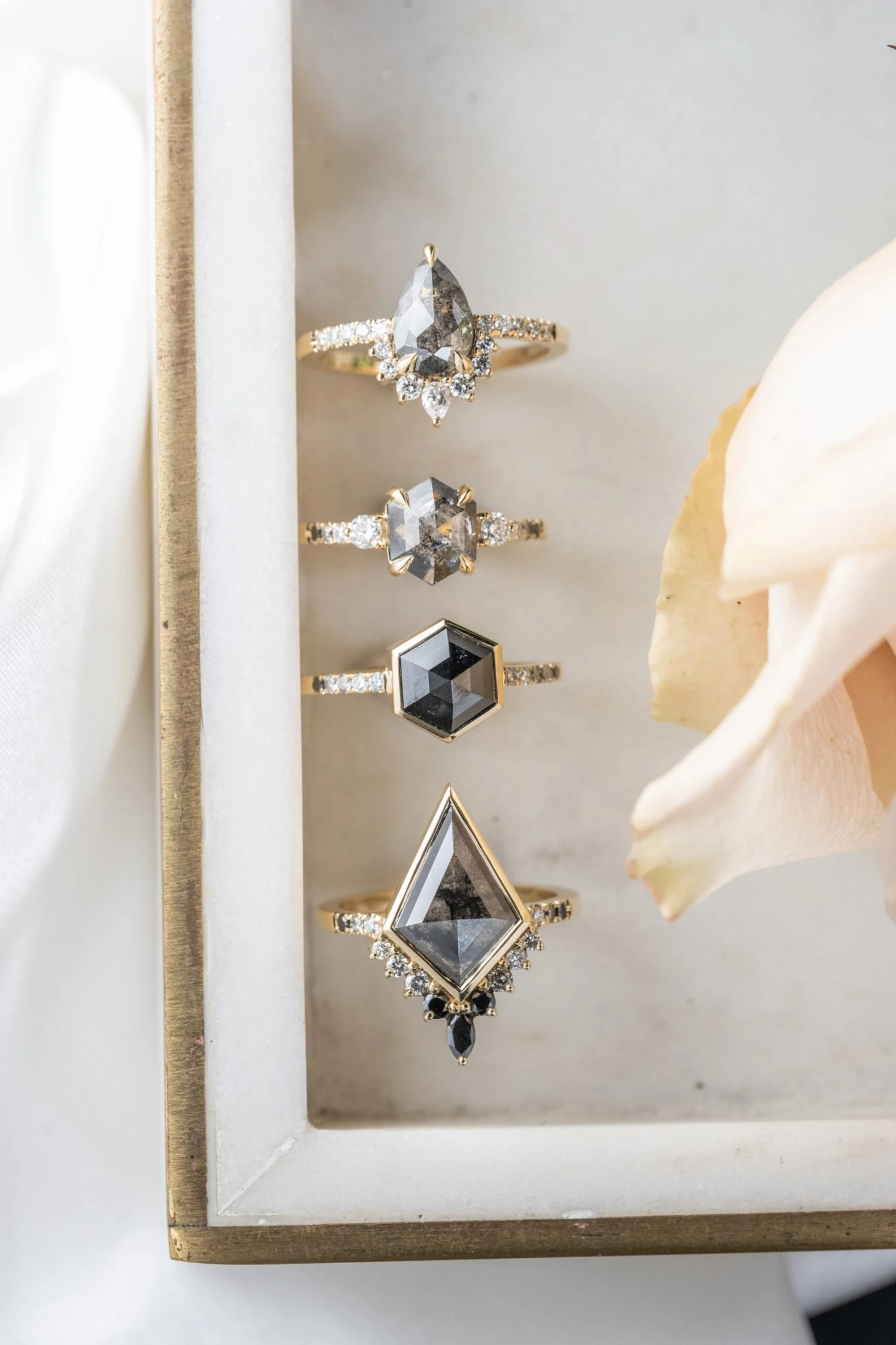 1.83 Carat Black Hexagon Diamond Engagement Ring, Bezel Ombre Jules Setting, 14K Yellow Gold 4 1.83 Carat Black Hexagon Diamond Engagement Ring, Bezel Ombre Jules Setting, 14K Yellow Gold - Image 4