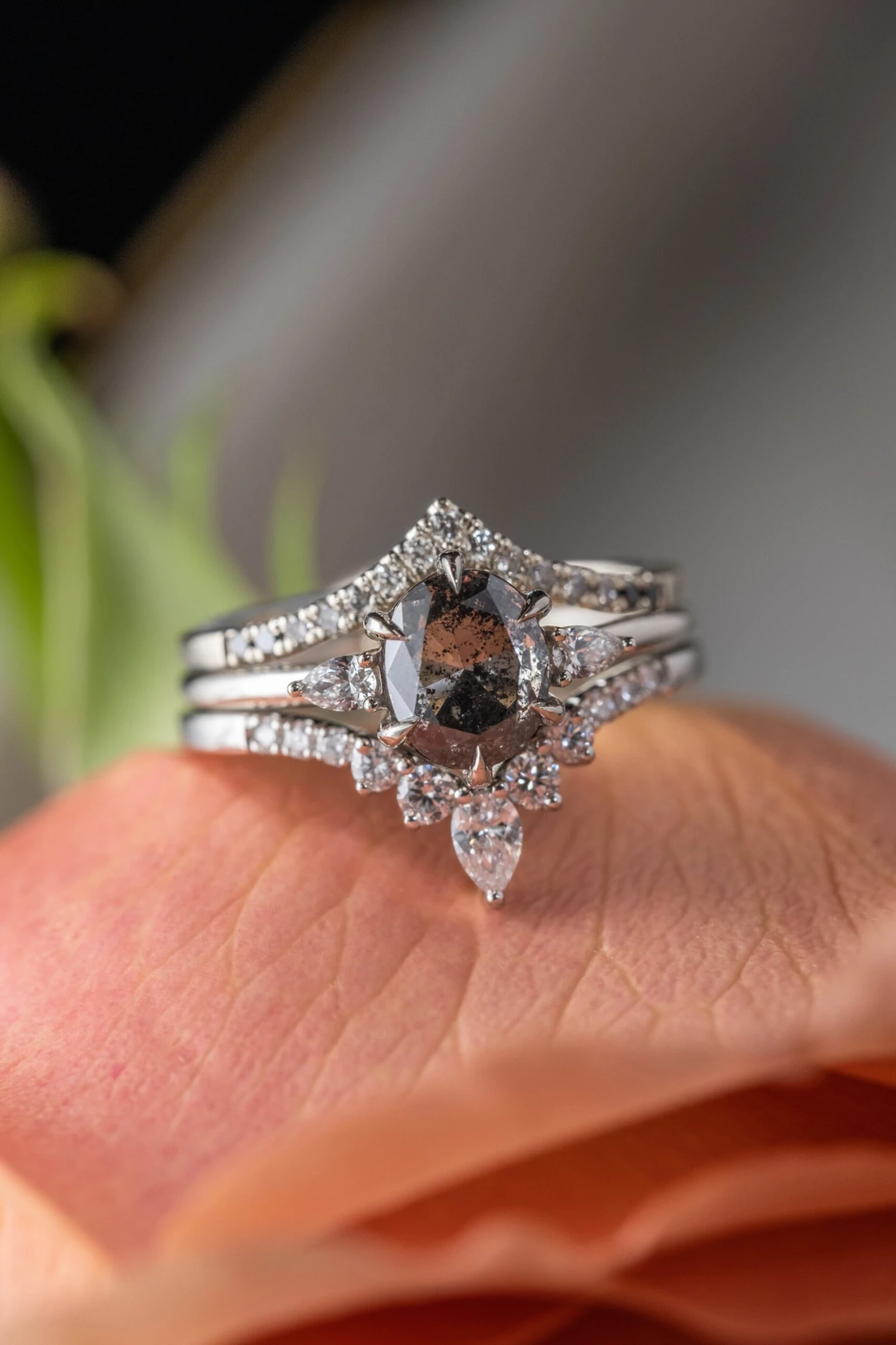 1.55 Carat Black Speckled Oval Diamond Engagement Ring, Zoe Setting, 14k White Gold 3 1.55 Carat Black Speckled Oval Diamond Engagement Ring, Zoe Setting, 14k White Gold - Image 3