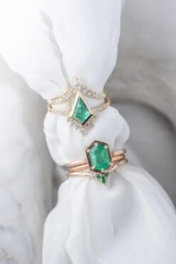 1.85 Carat Kite Emerald And Diamond Engagement Ring, Bezel Avaline Setting, 14k Yellow Gold -Point No Point Studio Store 20250103 SFS0099