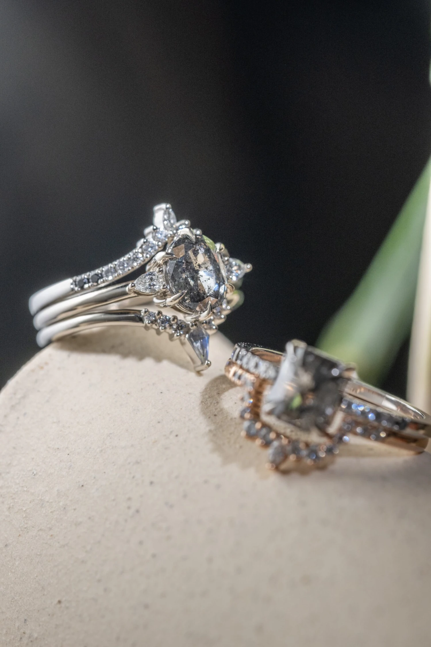 1.55 Carat Black Speckled Oval Diamond Engagement Ring, Zoe Setting, 14k White Gold 4 1.55 Carat Black Speckled Oval Diamond Engagement Ring, Zoe Setting, 14k White Gold - Image 4