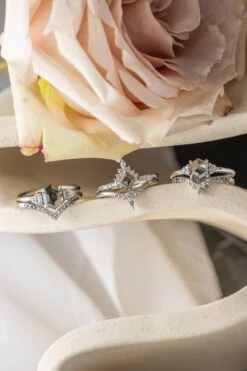 1.30 Carat Black Speckled Hexagon Diamond Engagement Ring, Quinn Setting, 14k White Gold -Point No Point Studio Store 20250103 SFS0109