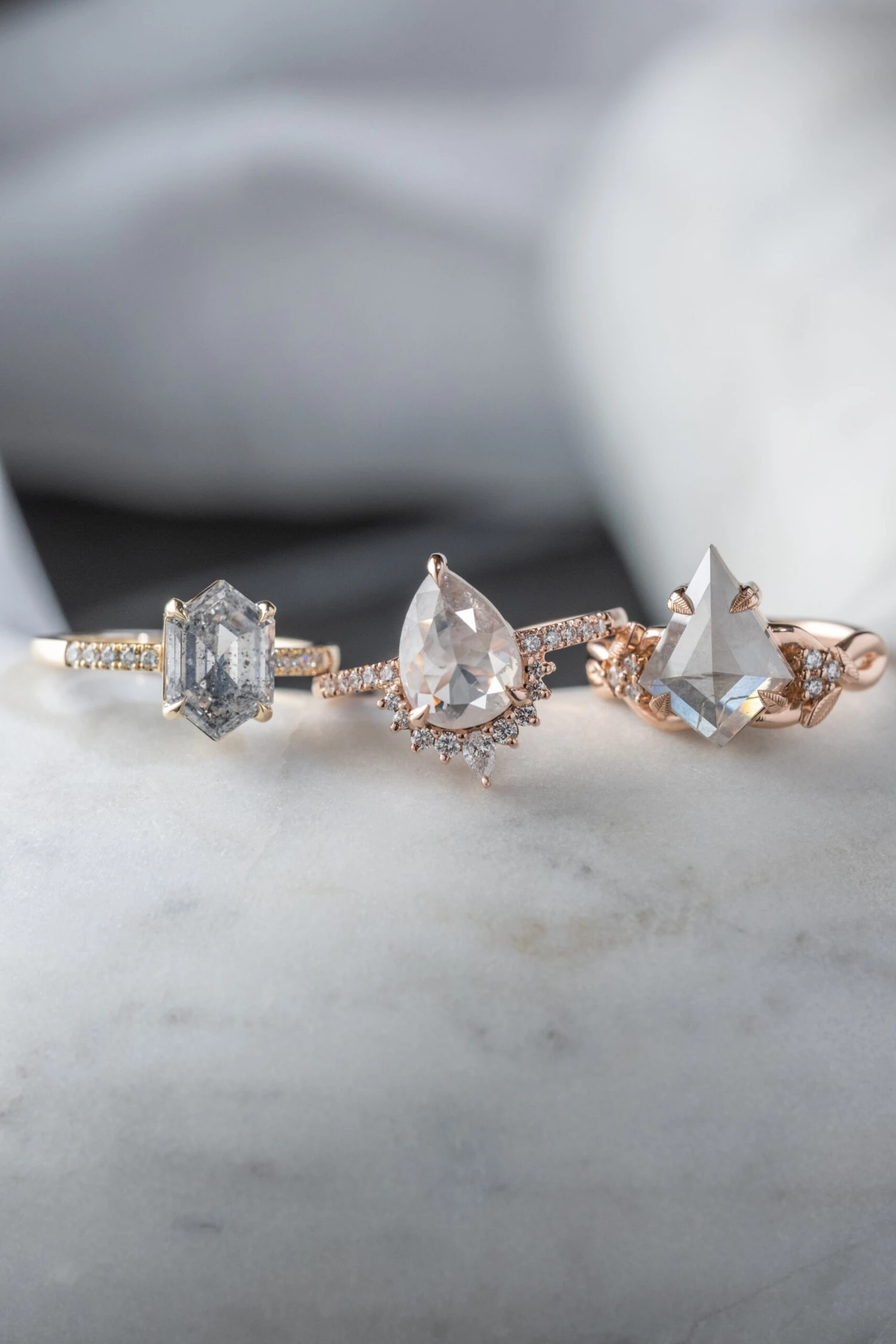 2.96 Carat Icy Grey Kite Diamond Engagement Ring, Leaf Quinn Setting, 14k Rose Gold 3 2.96 Carat Icy Grey Kite Diamond Engagement Ring, Leaf Quinn Setting, 14k Rose Gold - Image 3