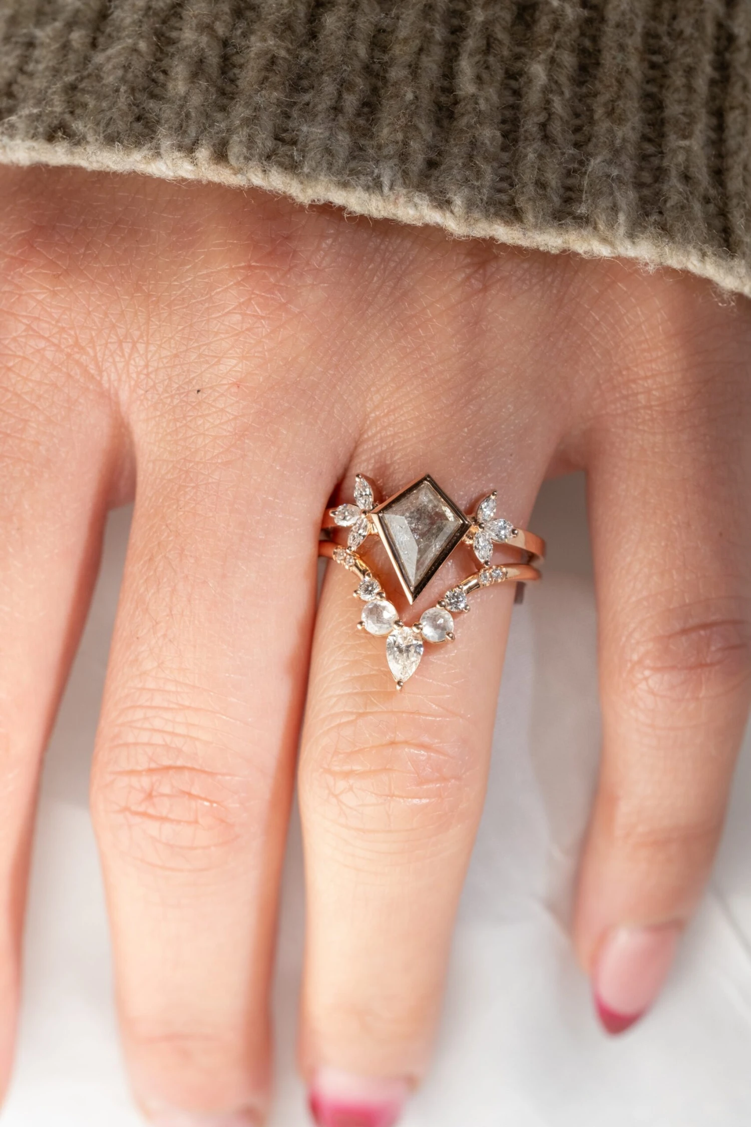 1.58 Carat Icy White Kite Diamond Engagement Ring, Bezel Quinn Setting, 14K Rose Gold 2 1.58 Carat Icy White Kite Diamond Engagement Ring, Bezel Quinn Setting, 14K Rose Gold - Image 2