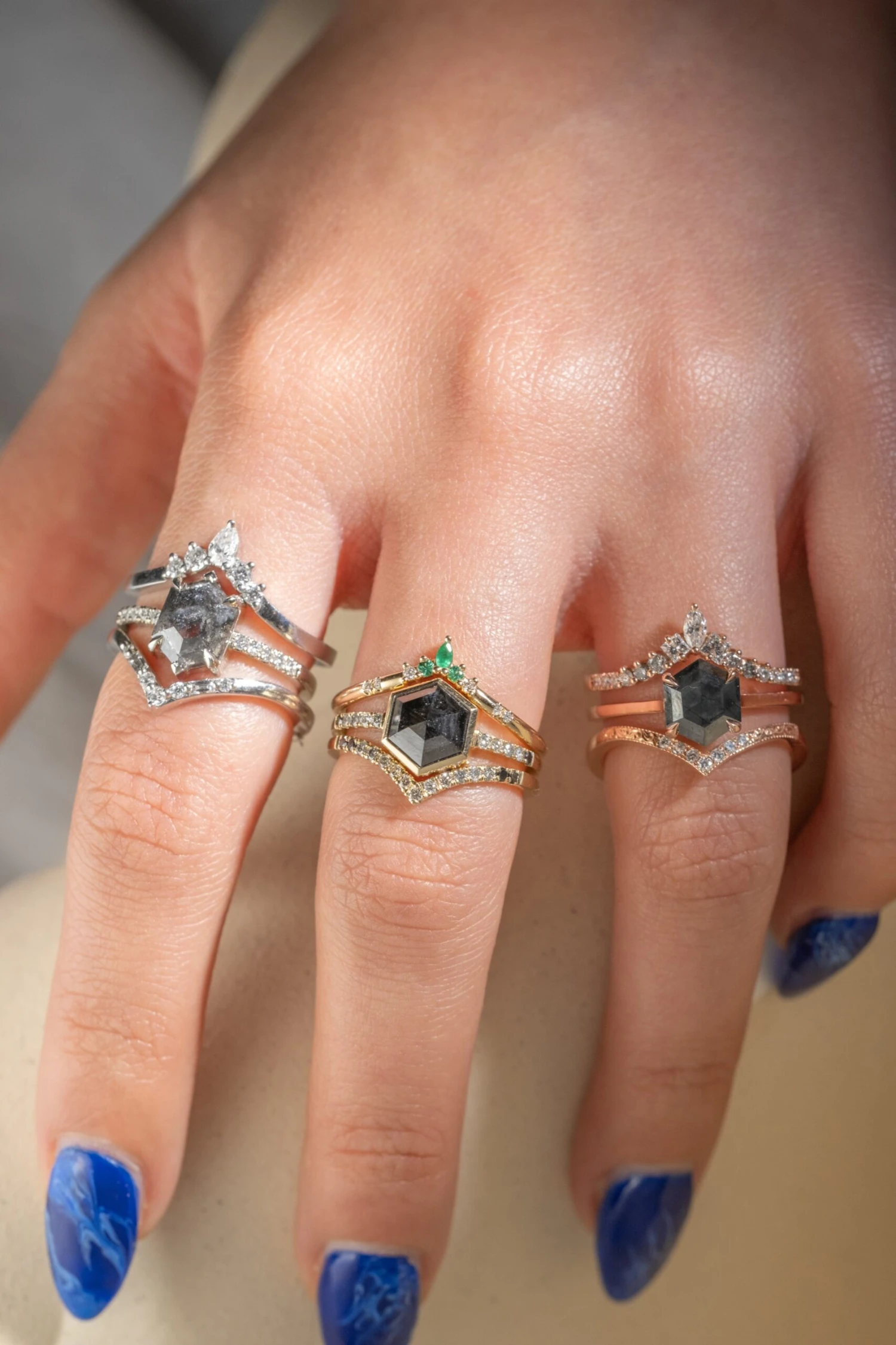 1.83 Carat Black Hexagon Diamond Engagement Ring, Bezel Ombre Jules Setting, 14K Yellow Gold 2 1.83 Carat Black Hexagon Diamond Engagement Ring, Bezel Ombre Jules Setting, 14K Yellow Gold - Image 2