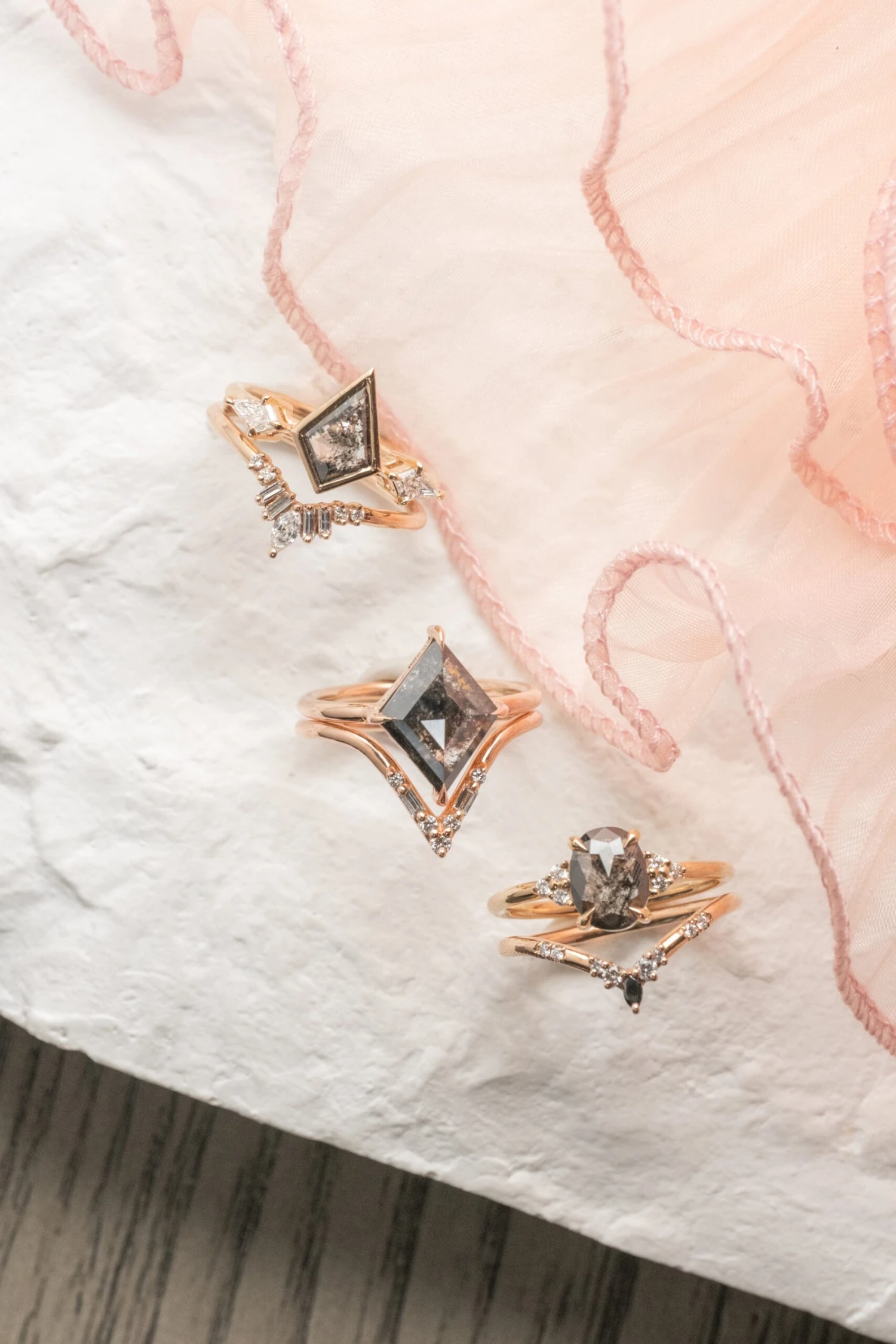 3.22 Carat Black Speckled Lozenge Diamond Engagement Ring, Jade Setting, 14K Rose Gold 4 3.22 Carat Black Speckled Lozenge Diamond Engagement Ring, Jade Setting, 14K Rose Gold - Image 4