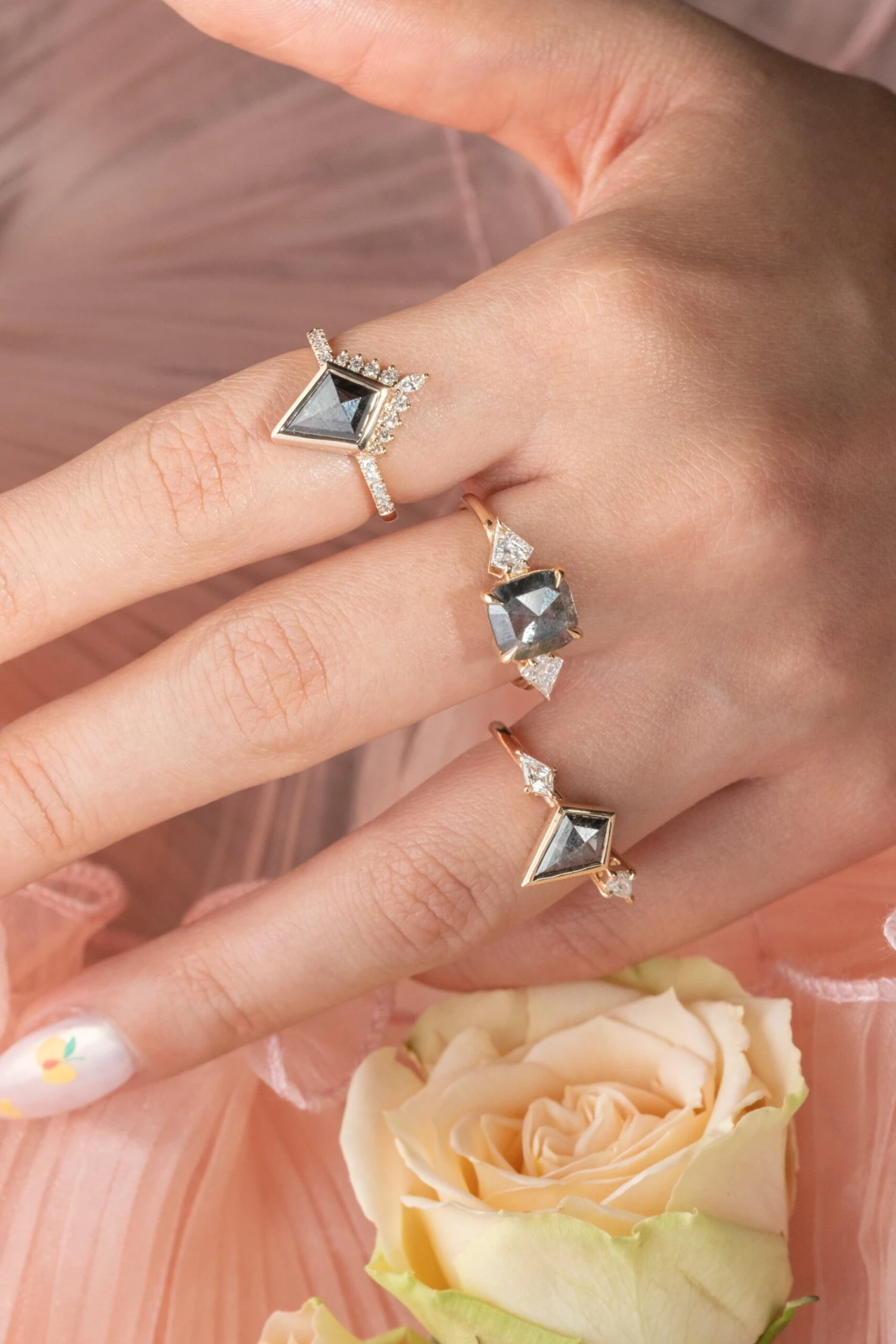 2.59 Carat Black Speckled Asscher Diamond Engagement Ring, Zoe Setting, 14K Peach Gold 7 2.59 Carat Black Speckled Asscher Diamond Engagement Ring, Zoe Setting, 14K Peach Gold - Image 7