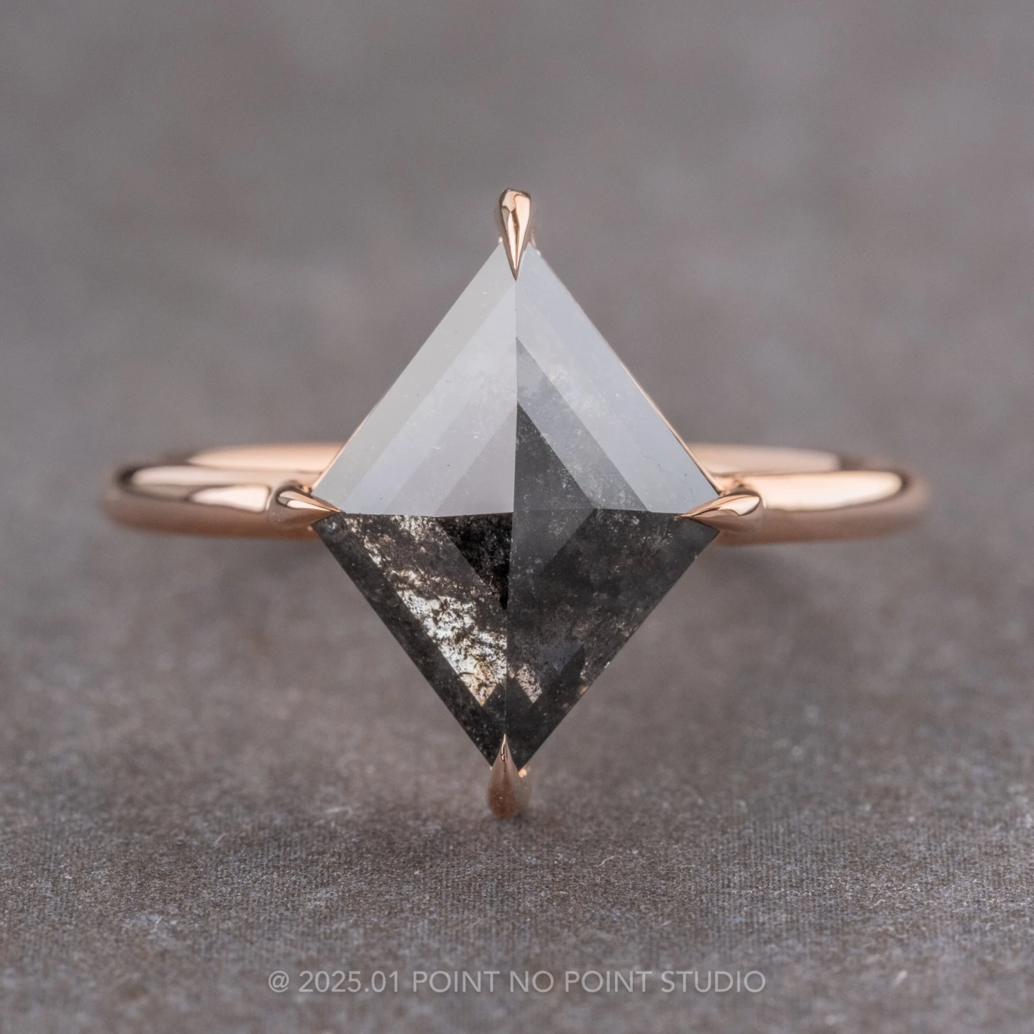 3.22 Carat Black Speckled Lozenge Diamond Engagement Ring, Jade Setting, 14K Rose Gold 1 3.22 Carat Black Speckled Lozenge Diamond Engagement Ring, Jade Setting, 14K Rose Gold