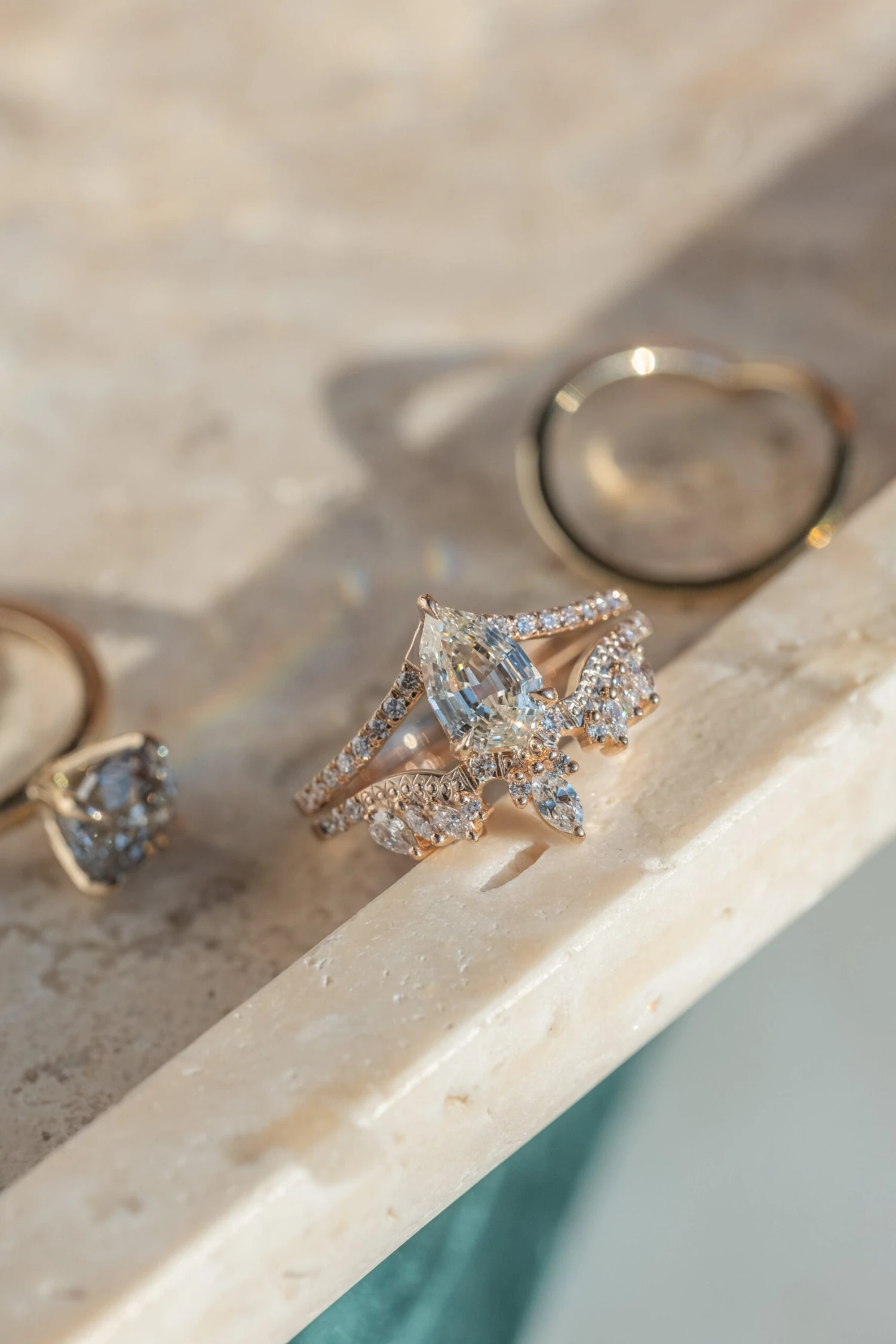 Marquise Diamond Wedding Band, Aziza Setting, 14k Peach Gold 4 Marquise Diamond Wedding Band, Aziza Setting, 14k Peach Gold - Image 4