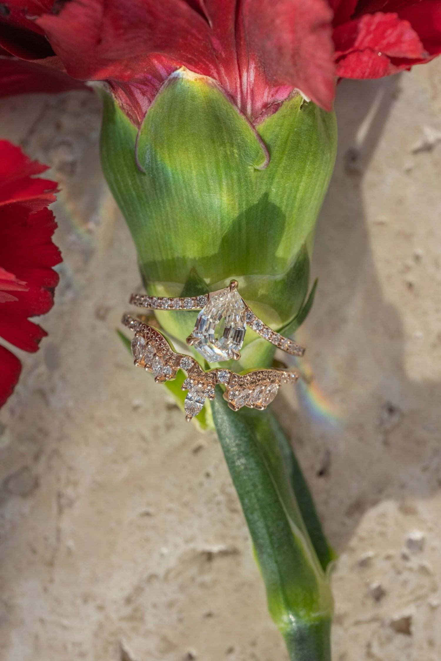 Marquise Diamond Wedding Band, Aziza Setting, 14k Peach Gold 10 Marquise Diamond Wedding Band, Aziza Setting, 14k Peach Gold - Image 10