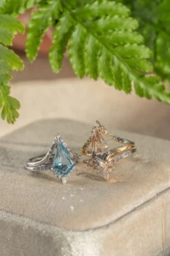 1.96 Carat Kite Aquamarine And Diamond Engagement Ring, Avaline Setting, Platinum -Point No Point Studio Store 20250124 SFS0077