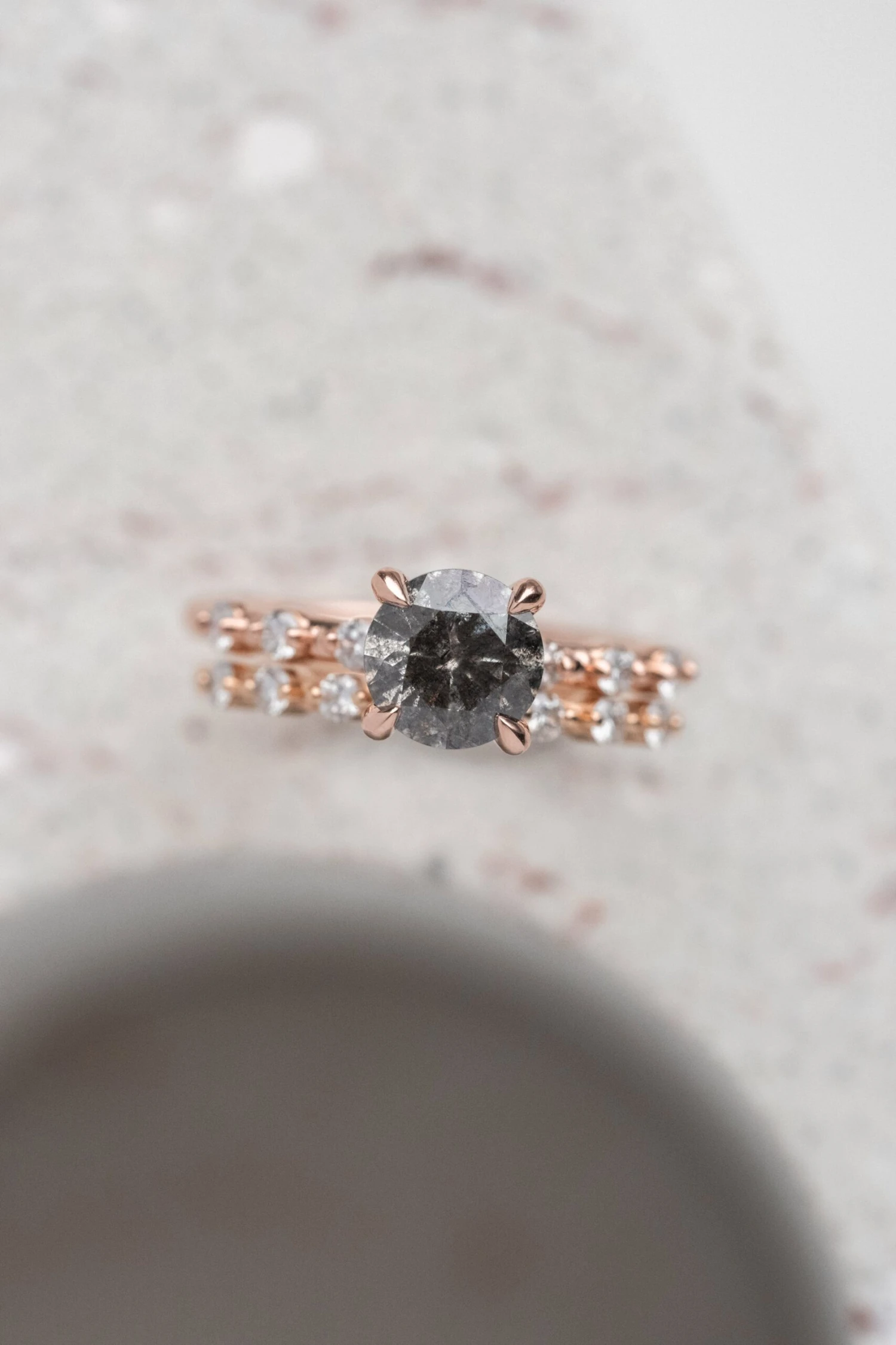 1.78 Carat Salt And Pepper Round Diamond Engagement Ring, Nova Setting, 14K Rose Gold 3 1.78 Carat Salt And Pepper Round Diamond Engagement Ring, Nova Setting, 14K Rose Gold - Image 3