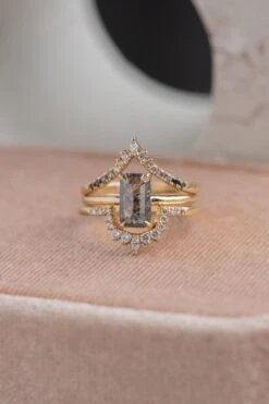 2.85 Carat Black Speckled Emerald Diamond Engagement Ring, Jane Setting, 14k Yellow Gold -Point No Point Studio Store 20250131 SFS0009