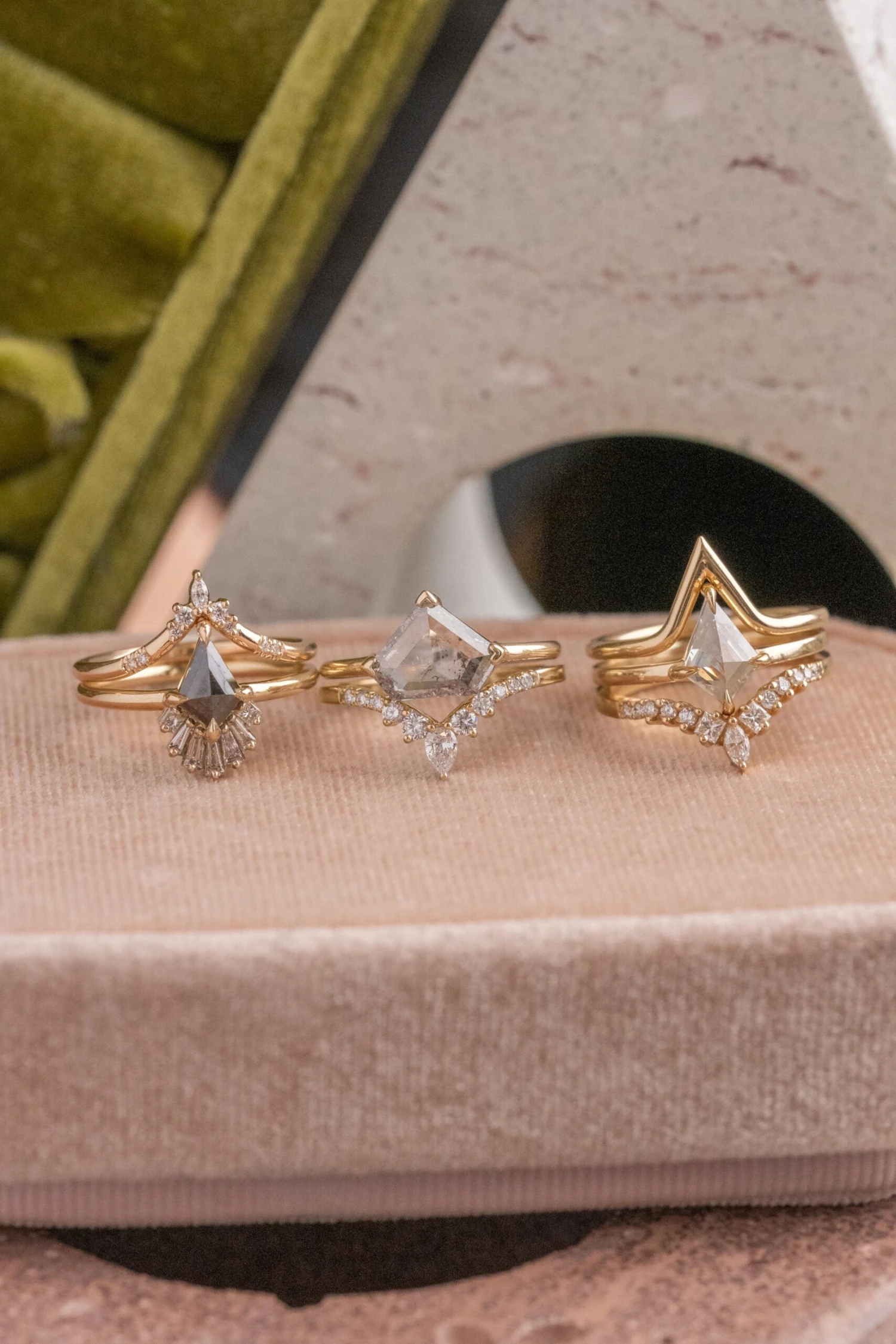 1.21 Carat Icy Salt And Pepper Kite Diamond Engagement Ring, Jane Setting, 14K Yellow Gold 4 1.21 Carat Icy Salt And Pepper Kite Diamond Engagement Ring, Jane Setting, 14K Yellow Gold - Image 4