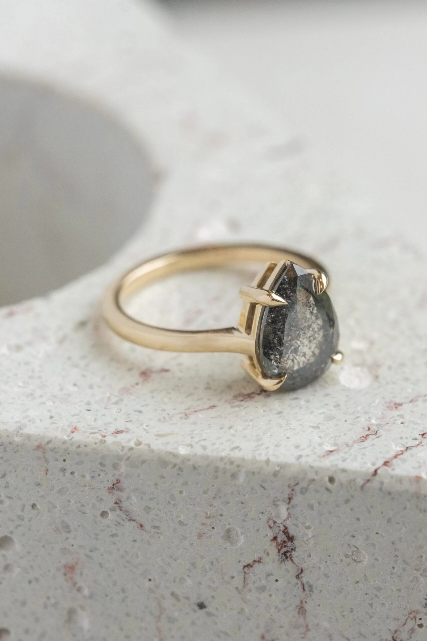 4.15 Carat Black Speckled Pear Diamond Engagement Ring, Lark Setting, 14k Yellow Gold 4 4.15 Carat Black Speckled Pear Diamond Engagement Ring, Lark Setting, 14k Yellow Gold - Image 4