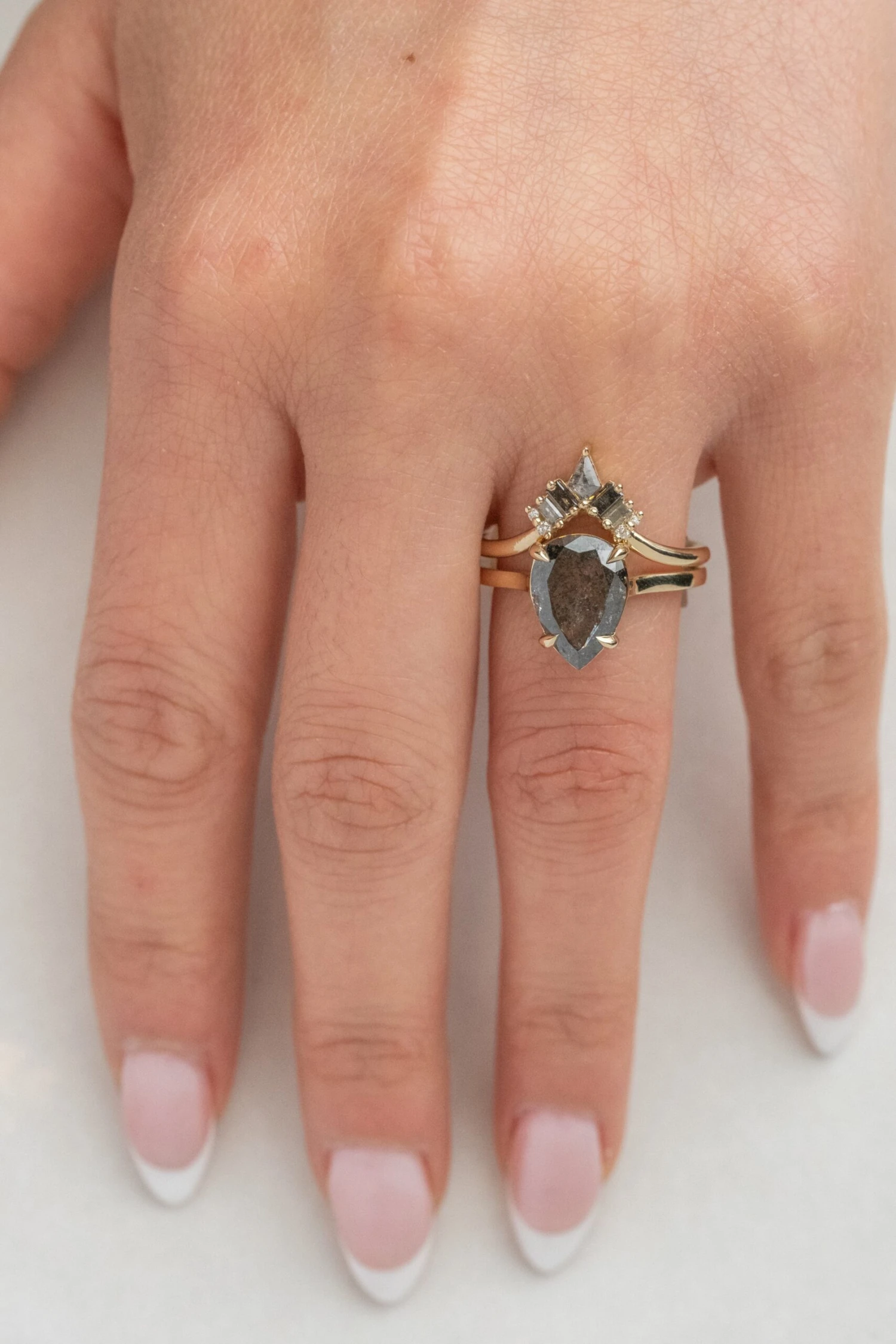 4.15 Carat Black Speckled Pear Diamond Engagement Ring, Lark Setting, 14k Yellow Gold 2 4.15 Carat Black Speckled Pear Diamond Engagement Ring, Lark Setting, 14k Yellow Gold - Image 2