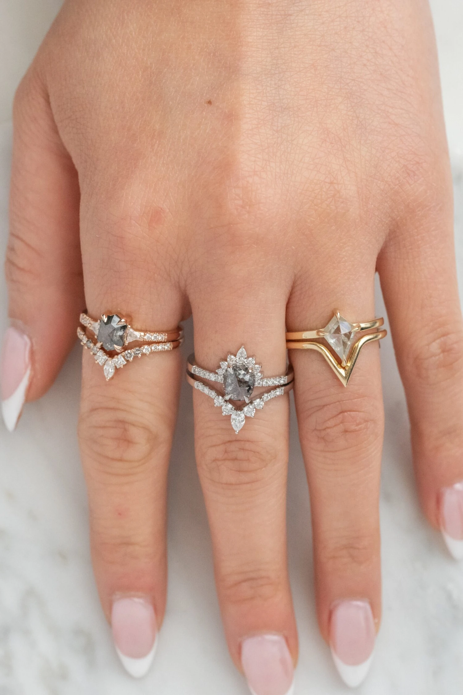 1.21 Carat Icy Salt And Pepper Kite Diamond Engagement Ring, Jane Setting, 14K Yellow Gold 2 1.21 Carat Icy Salt And Pepper Kite Diamond Engagement Ring, Jane Setting, 14K Yellow Gold - Image 2