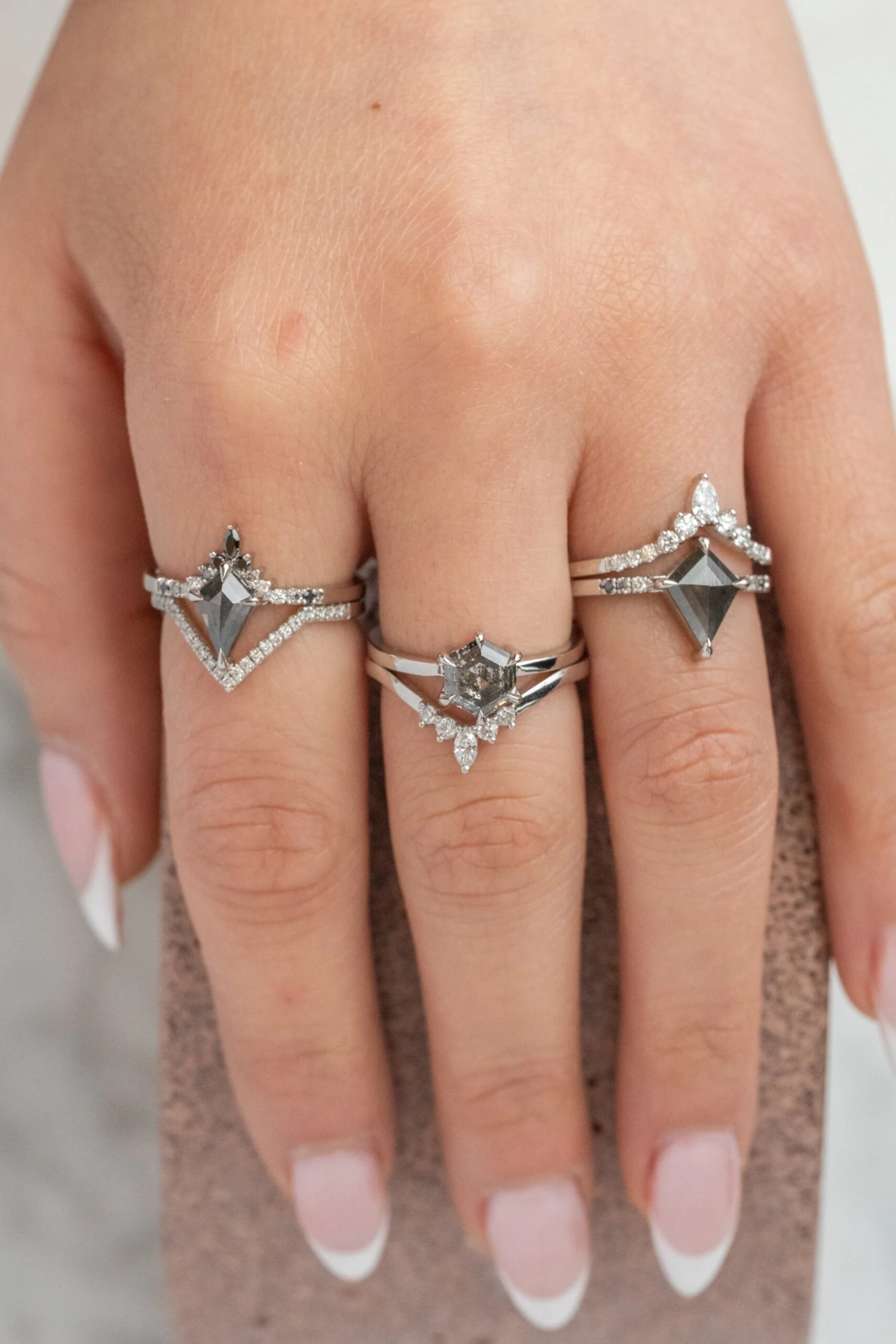 1.16 Carat Black Speckled Kite Diamond Engagement Ring, Ombre Avaline Setting, Platinum 2 1.16 Carat Black Speckled Kite Diamond Engagement Ring, Ombre Avaline Setting, Platinum - Image 2