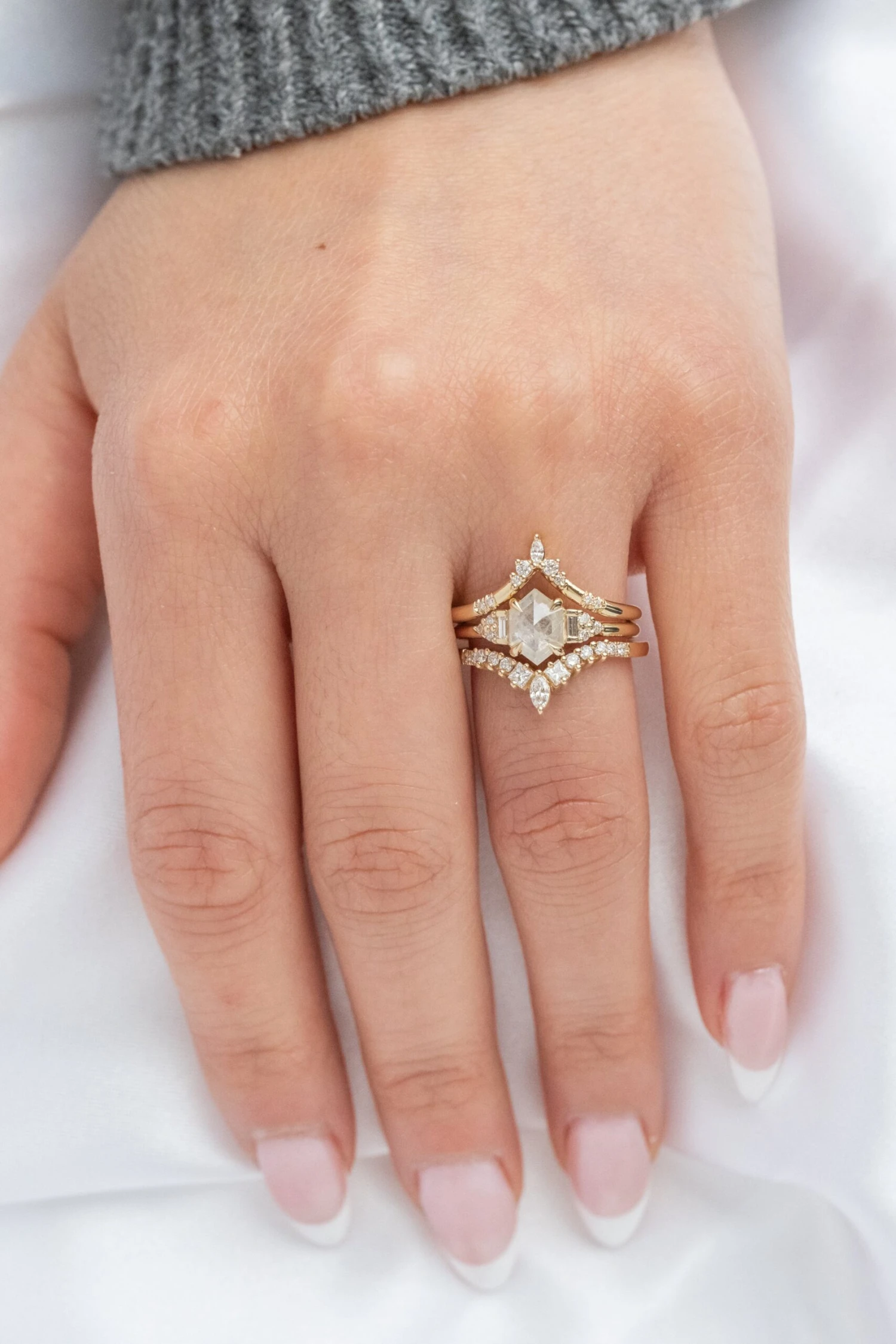 1.51 Carat Icy White Hexagon Diamond Engagement Ring, Dahlia Setting, 14K Yellow Gold 2 1.51 Carat Icy White Hexagon Diamond Engagement Ring, Dahlia Setting, 14K Yellow Gold - Image 2