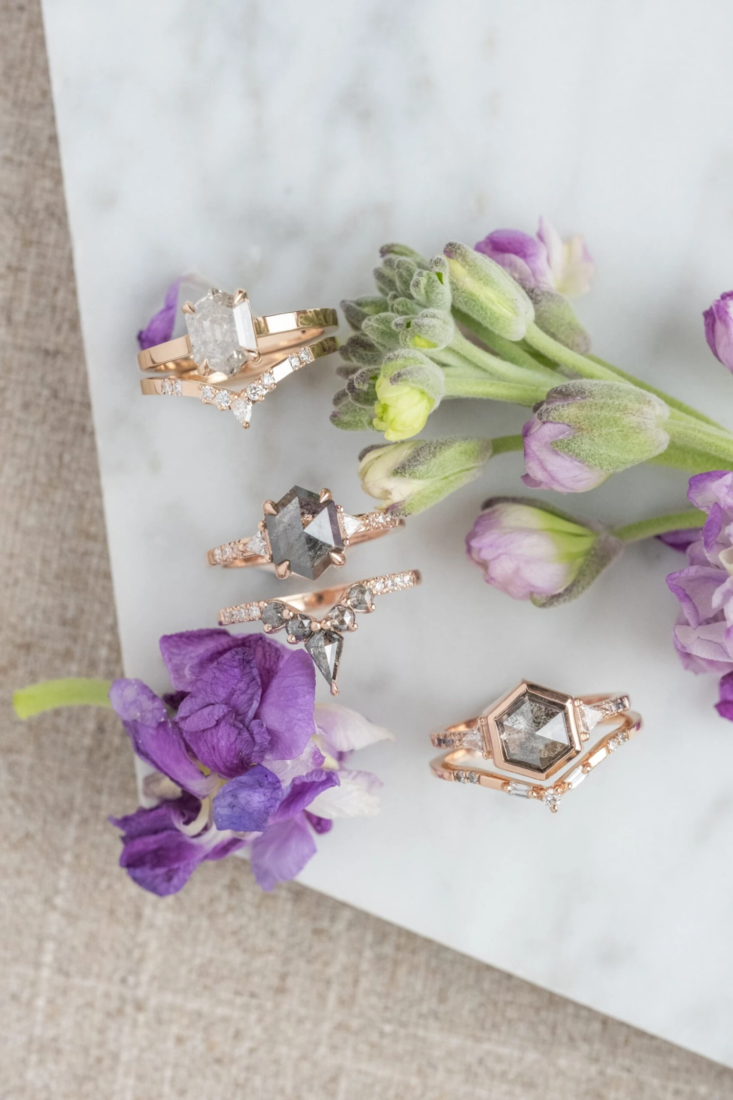 Marquise Diamond Wedding Band, Flora Setting, 14K Peach Gold 2 Marquise Diamond Wedding Band, Flora Setting, 14K Peach Gold - Image 2