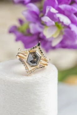 2.21 Carat Black Speckled Hexagon Diamond Engagement Ring, Bezel Jane Setting, 14k Yellow Gold 8 2.21 Carat Black Speckled Hexagon Diamond Engagement Ring, Bezel Jane Setting, 14k Yellow Gold -Point No Point Studio Store 20250219 SFS0070