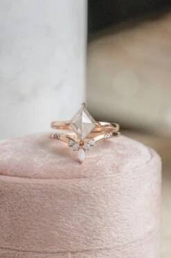 1.54 Carat Icy White Lozenge Diamond Engagement Ring, Jane Setting, 14k Peach Gold -Point No Point Studio Store 20250219 SFS0075