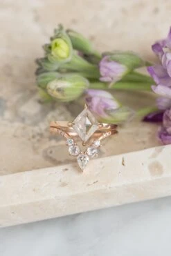 1.54 Carat Icy White Lozenge Diamond Engagement Ring, Jane Setting, 14k Peach Gold -Point No Point Studio Store 20250219 SFS0076