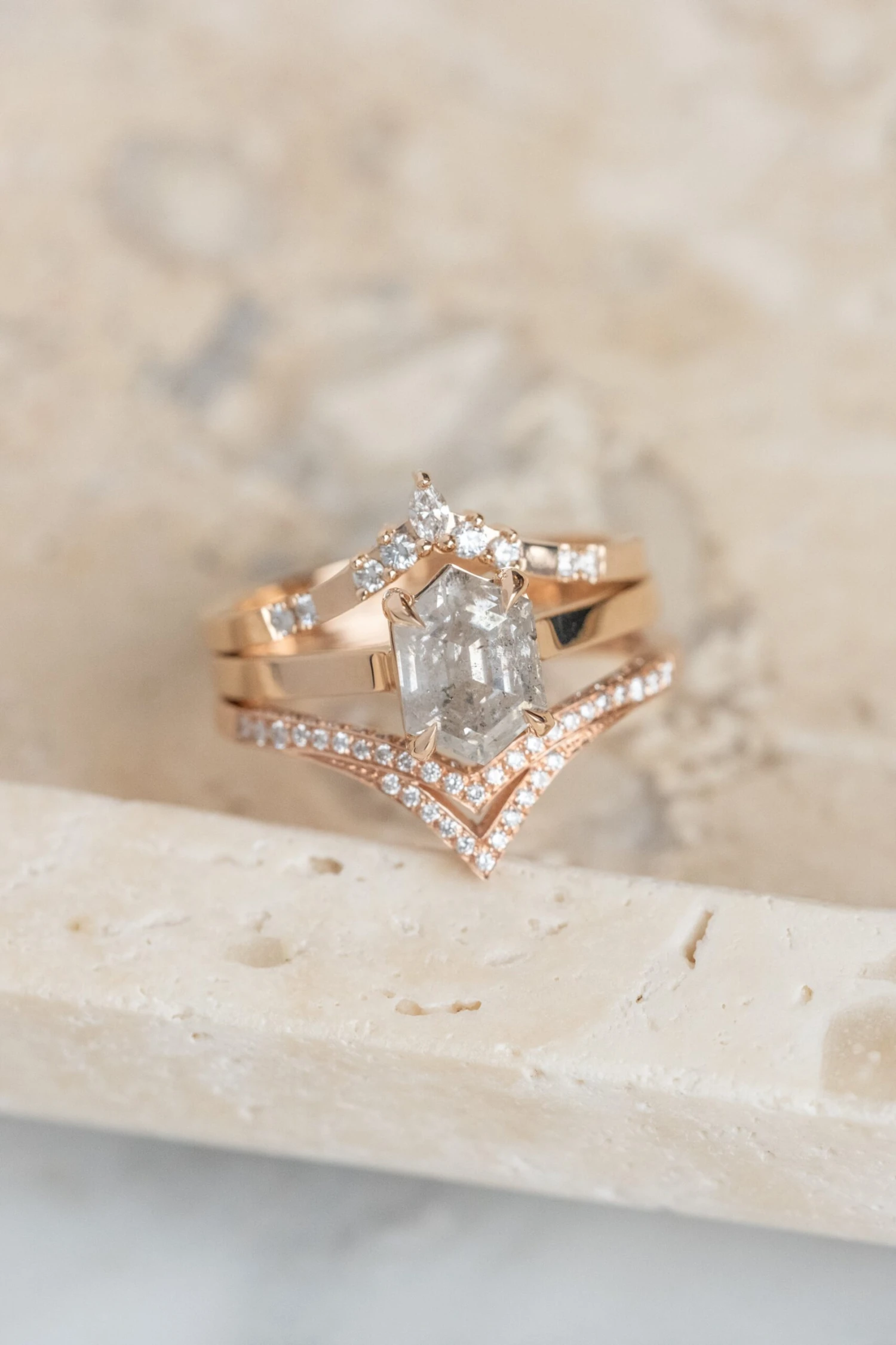 Marquise Diamond Wedding Band, Flora Setting, 14K Peach Gold 3 Marquise Diamond Wedding Band, Flora Setting, 14K Peach Gold - Image 3