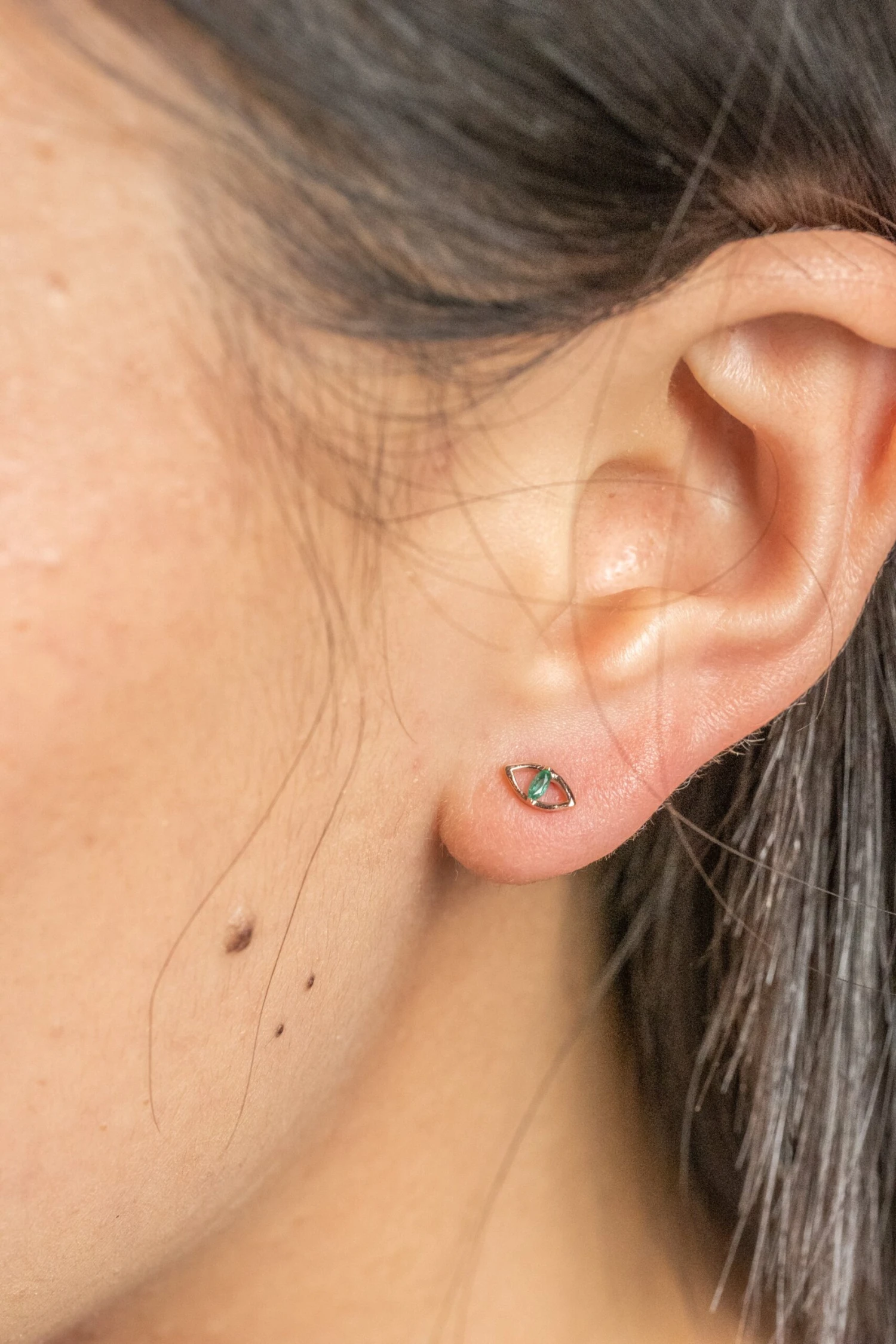 Emerald Eye Studs, 14k Rose Gold 2 Emerald Eye Studs, 14k Rose Gold - Image 2