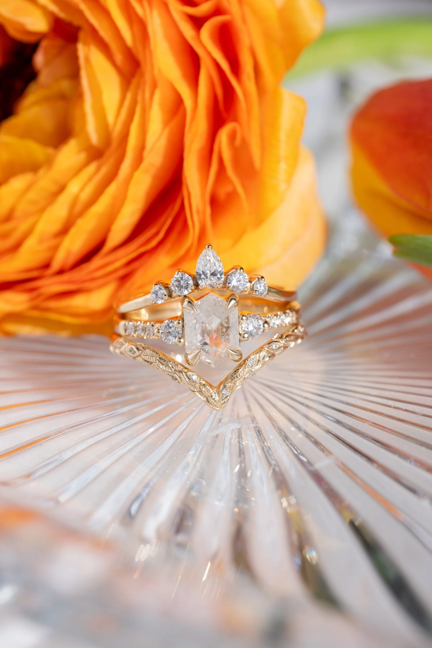 1.03 Carat Icy White Hexagon Diamond Engagement Ring, Eliza Setting, 14K Yellow Gold 3 1.03 Carat Icy White Hexagon Diamond Engagement Ring, Eliza Setting, 14K Yellow Gold - Image 3