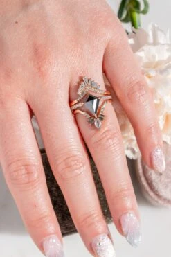 Salt And Pepper Marquise And Baguette Diamond Wedding Ring, Athena Setting, 14k Rose Gold 12 Salt And Pepper Marquise And Baguette Diamond Wedding Ring, Athena Setting, 14k Rose Gold -Point No Point Studio Store 20250307 SFS0083