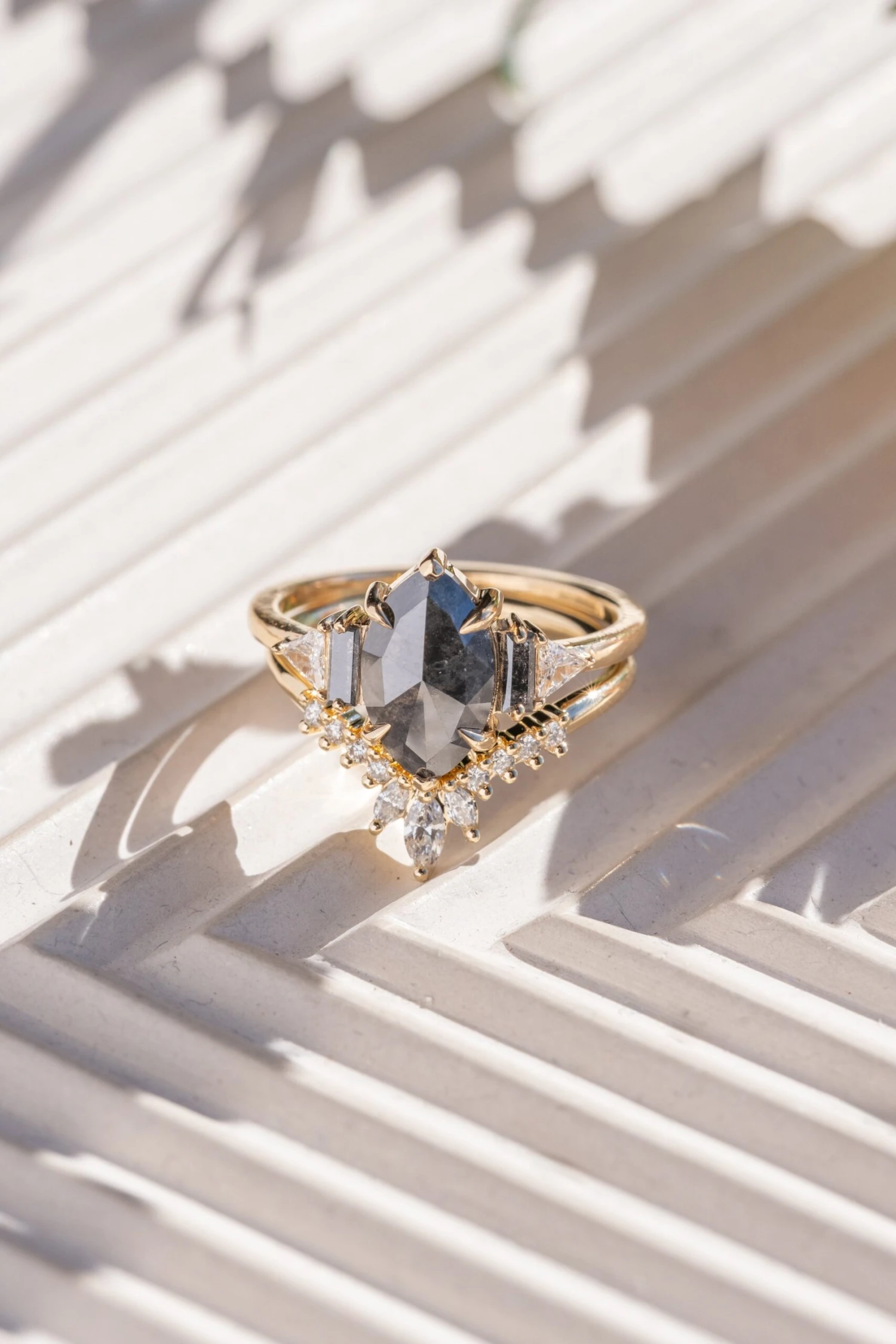 2.17 Carat Black Speckled Marquise Diamond Engagement Ring, Beatrice Setting, 14k Yellow Gold 3 2.17 Carat Black Speckled Marquise Diamond Engagement Ring, Beatrice Setting, 14k Yellow Gold - Image 3