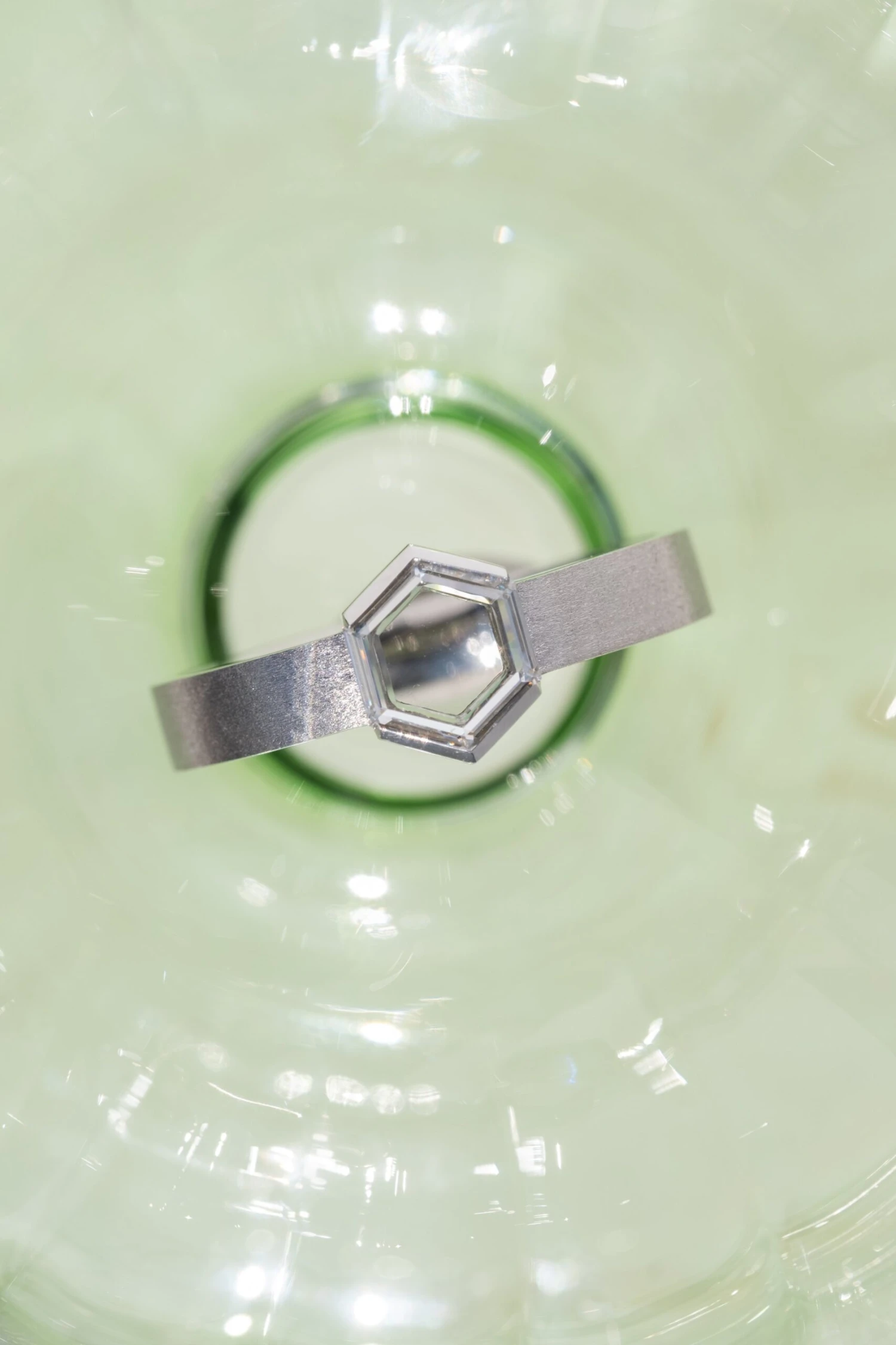 Clear Hexagon Diamond Mens Wedding Band, Orion Setting, Platinum 5 Clear Hexagon Diamond Mens Wedding Band, Orion Setting, Platinum - Image 5