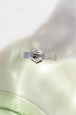 Clear Hexagon Diamond Mens Wedding Band, Orion Setting, Platinum 9 Clear Hexagon Diamond Mens Wedding Band, Orion Setting, Platinum -Point No Point Studio Store 20250314 SFS0072