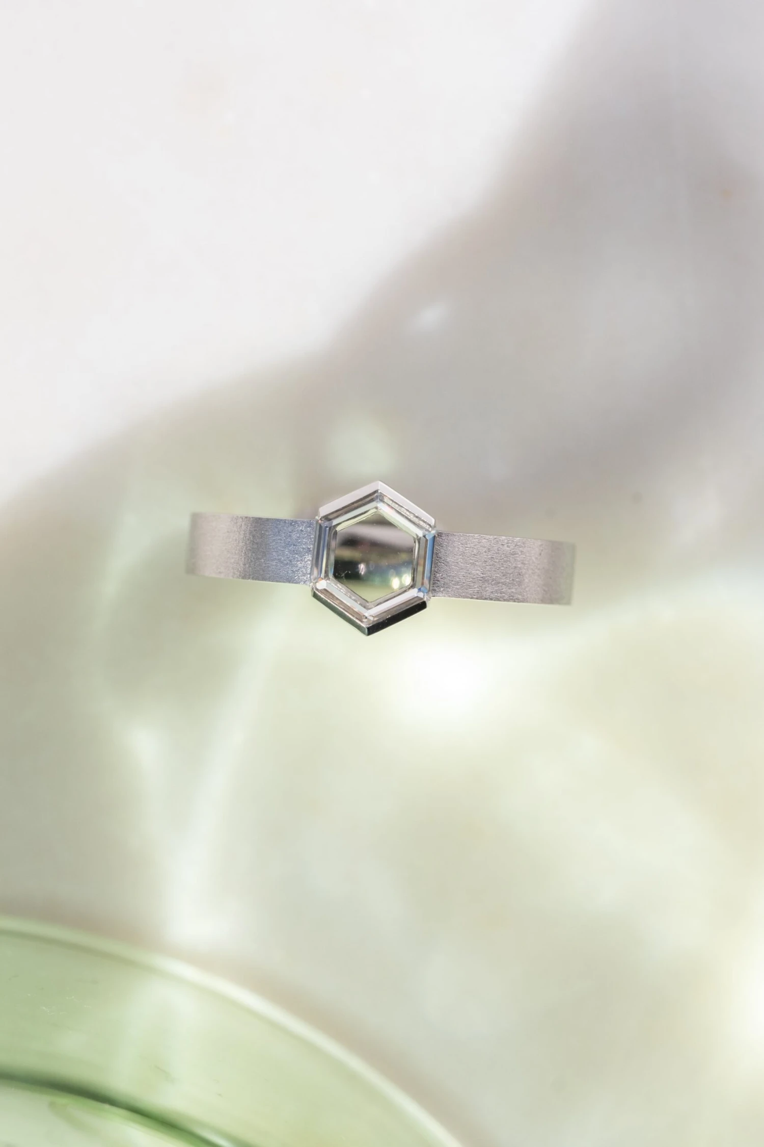 Clear Hexagon Diamond Mens Wedding Band, Orion Setting, Platinum 4 Clear Hexagon Diamond Mens Wedding Band, Orion Setting, Platinum - Image 4