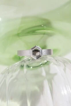 Clear Hexagon Diamond Mens Wedding Band, Orion Setting, Platinum 8 Clear Hexagon Diamond Mens Wedding Band, Orion Setting, Platinum -Point No Point Studio Store 20250314 SFS0073