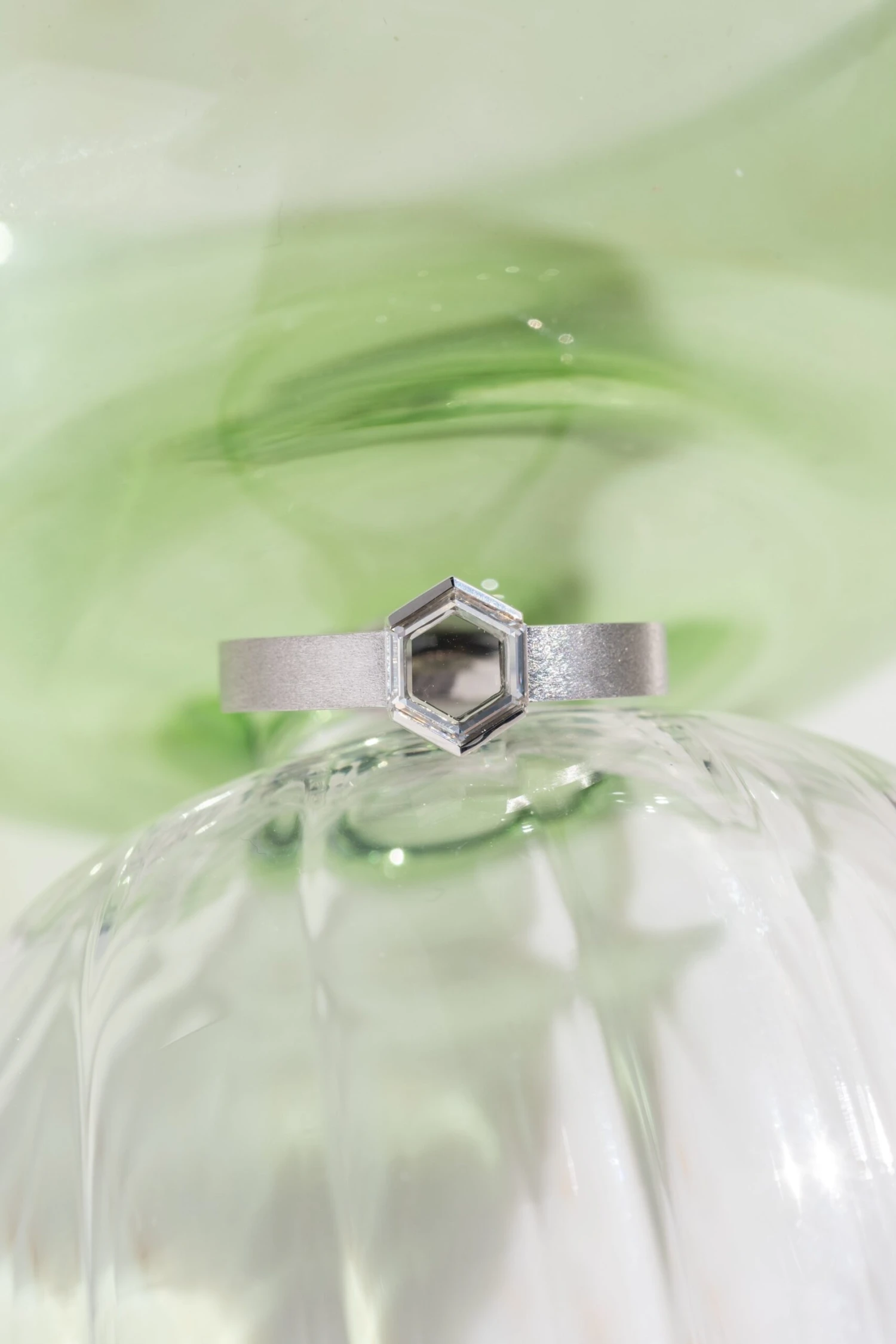 Clear Hexagon Diamond Mens Wedding Band, Orion Setting, Platinum 3 Clear Hexagon Diamond Mens Wedding Band, Orion Setting, Platinum - Image 3