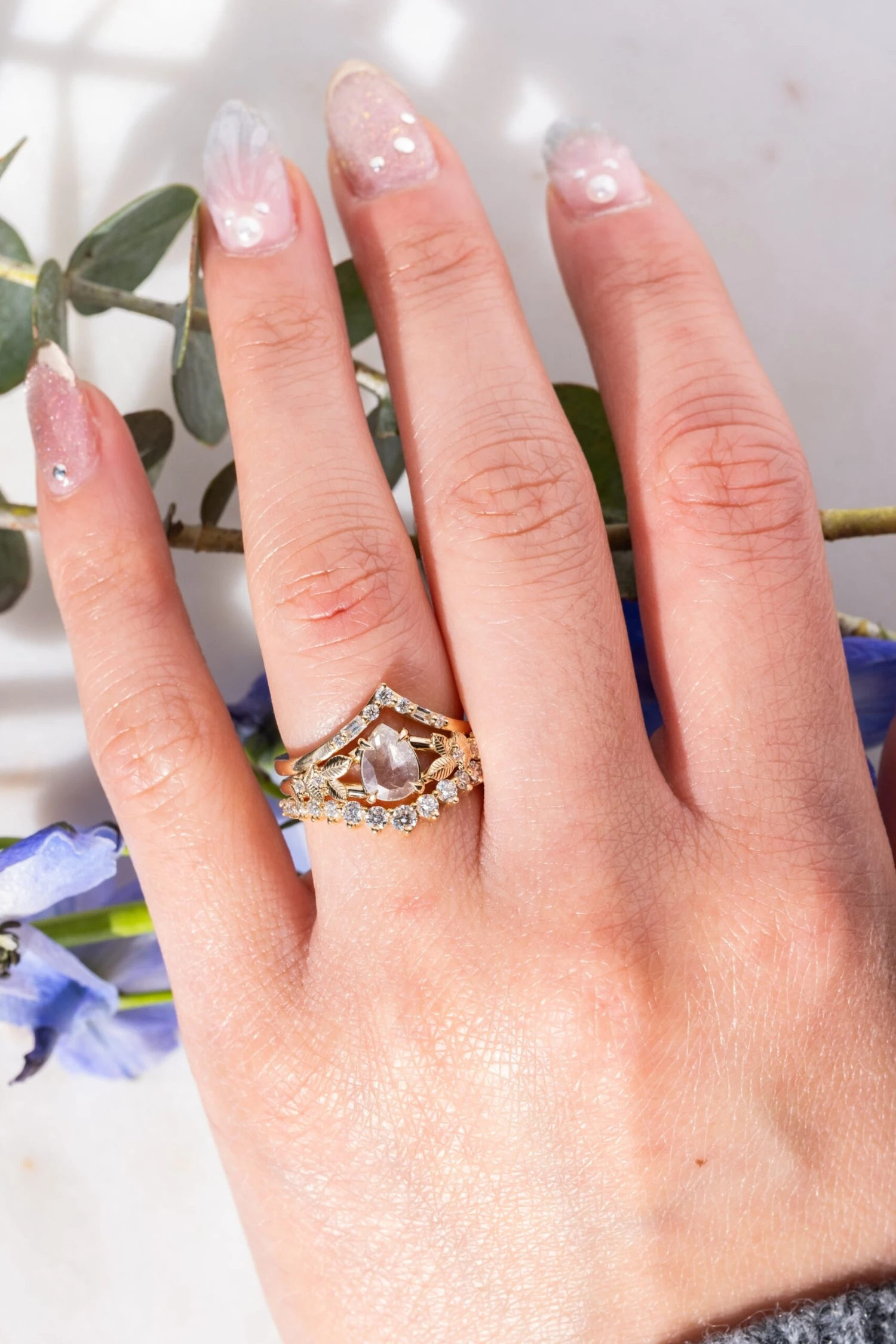 .77 Carat Icy White Pear Diamond Engagement Ring, Thistle Setting, 14k Yellow Gold 2 .77 Carat Icy White Pear Diamond Engagement Ring, Thistle Setting, 14k Yellow Gold - Image 2