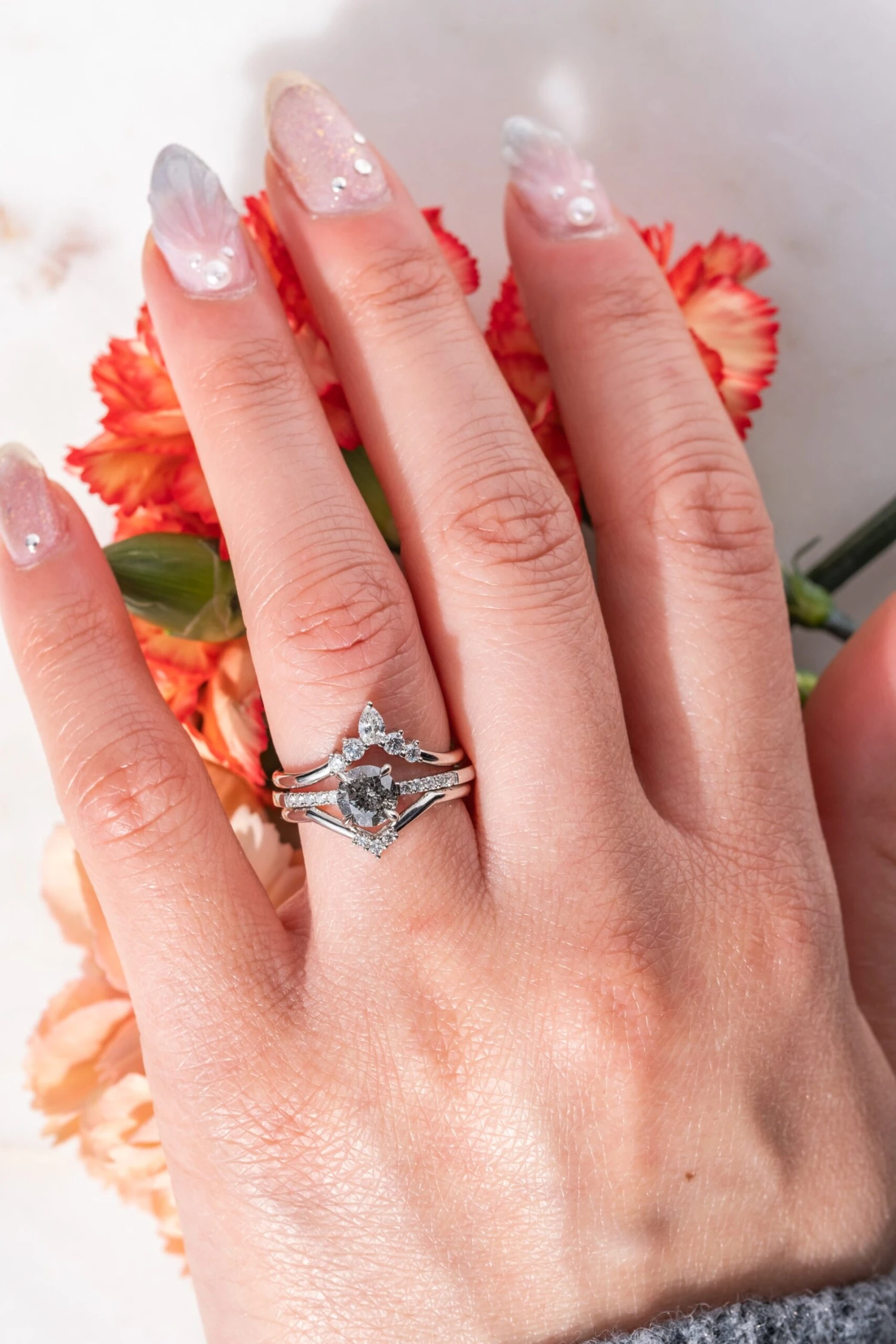 .93 Carat Salt And Pepper Round Diamond Engagement Ring, Juliette Setting, Platinum 2 .93 Carat Salt And Pepper Round Diamond Engagement Ring, Juliette Setting, Platinum - Image 2