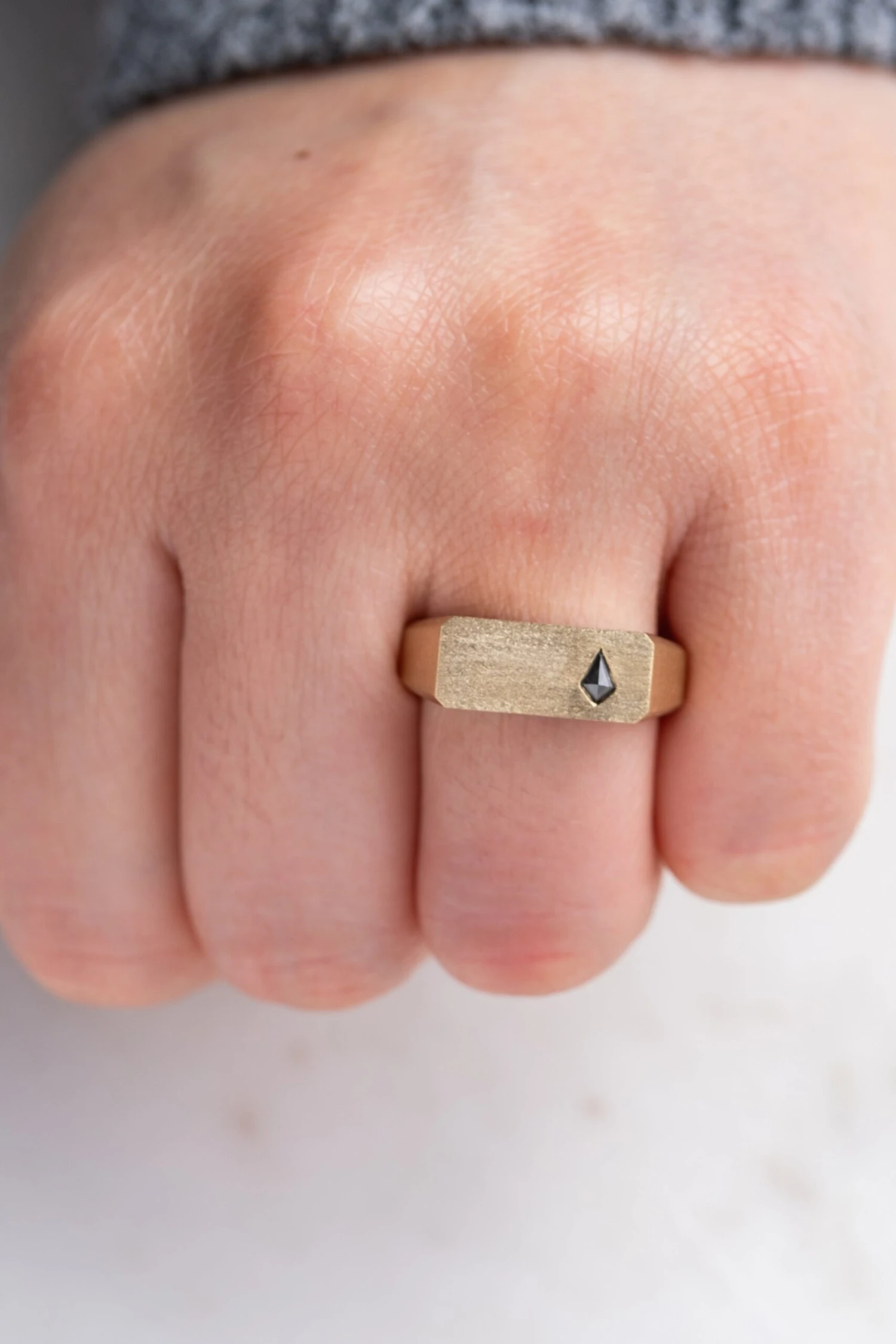 Men's Signet Style Diamond Wedding Ring, 14K Yellow Gold 2 Men's Signet Style Diamond Wedding Ring, 14K Yellow Gold - Image 2