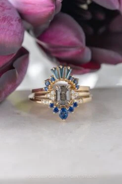 Pear Sapphire And Diamond Contour Band, Basket Emma Setting, 14k Yellow Gold 8 Pear Sapphire And Diamond Contour Band, Basket Emma Setting, 14k Yellow Gold -Point No Point Studio Store 20250326 SFS0028 1