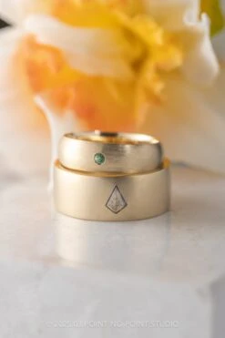 Emerald Mens Ring, Comfort Fit, 14K Yellow Gold -Point No Point Studio Store 20250326 SFS0037