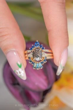 Pear Sapphire And Diamond Contour Band, Basket Emma Setting, 14k Yellow Gold 7 Pear Sapphire And Diamond Contour Band, Basket Emma Setting, 14k Yellow Gold -Point No Point Studio Store 20250326 SFS0048 1