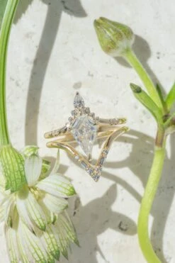 1.52 Carat Kite Moissanite Engagement Ring, Flora Setting, 14k Yellow Gold 9 1.52 Carat Kite Moissanite Engagement Ring, Flora Setting, 14k Yellow Gold -Point No Point Studio Store 20250404 SFS0065