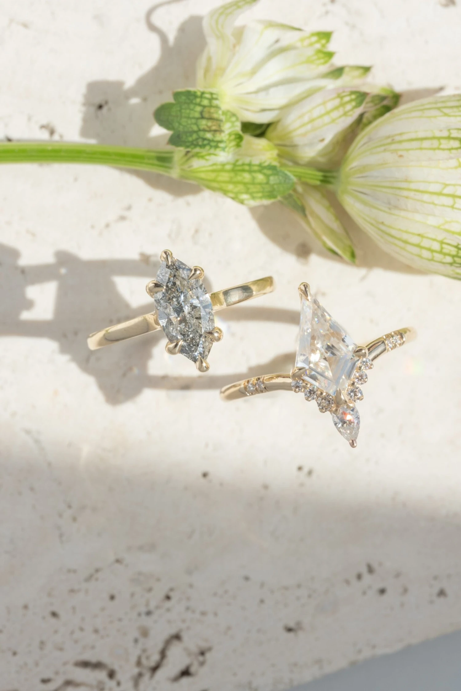 1.52 Carat Kite Moissanite Engagement Ring, Flora Setting, 14k Yellow Gold 4 1.52 Carat Kite Moissanite Engagement Ring, Flora Setting, 14k Yellow Gold - Image 4