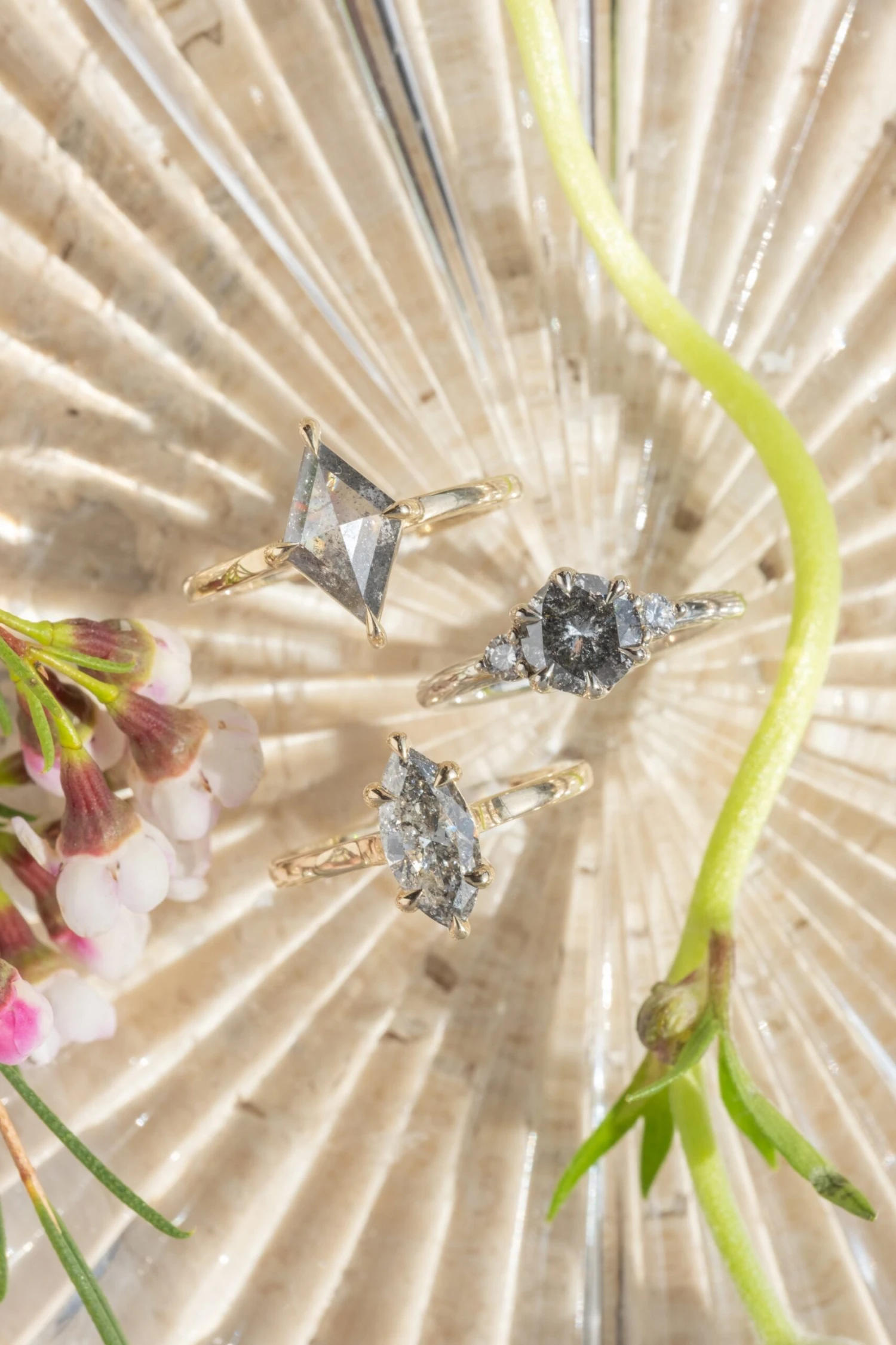 1.63 Carat Salt And Pepper Lozenge Diamond Engagement Ring, Jane Setting, 14k Yellow Gold 4 1.63 Carat Salt And Pepper Lozenge Diamond Engagement Ring, Jane Setting, 14k Yellow Gold - Image 4