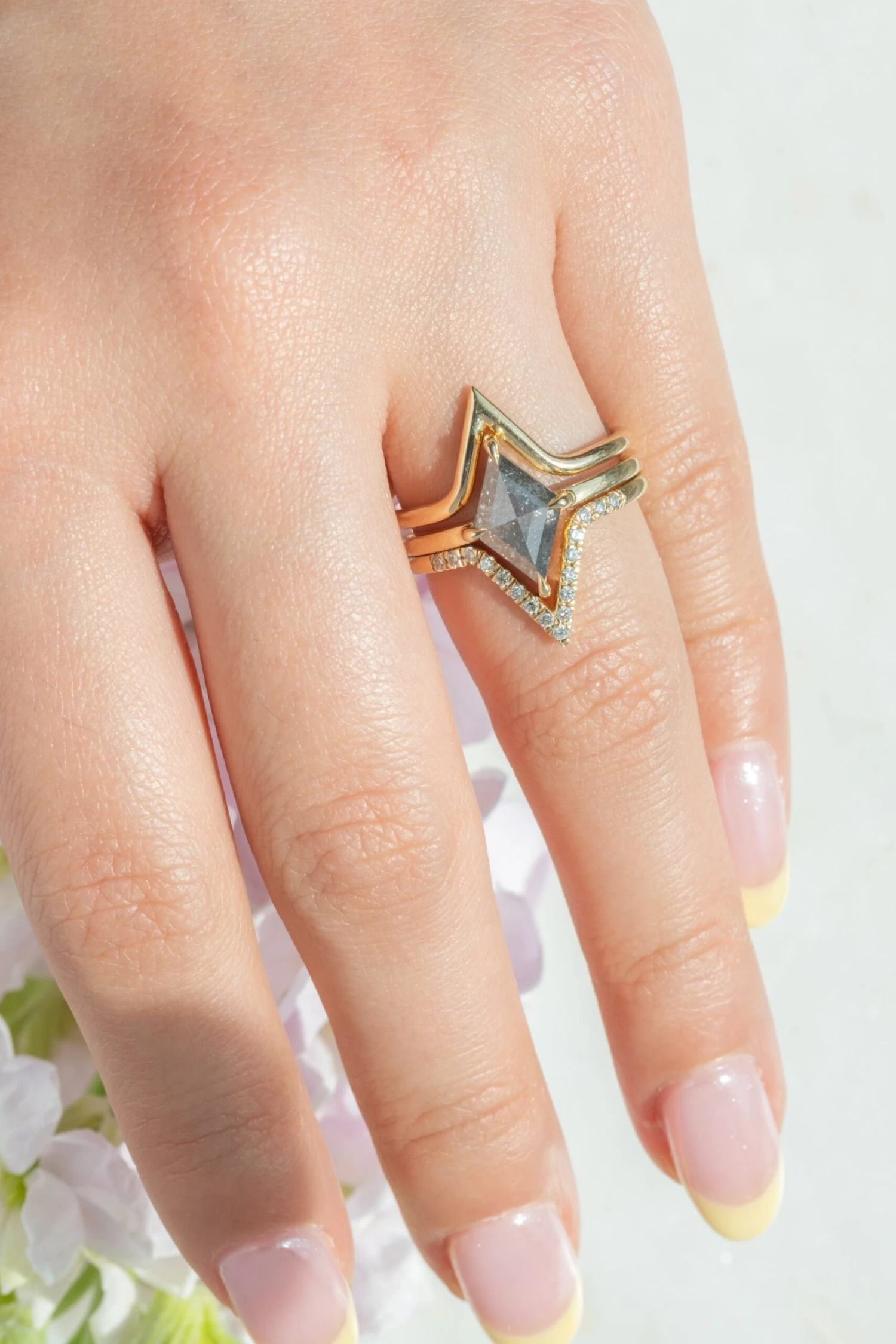 1.63 Carat Salt And Pepper Lozenge Diamond Engagement Ring, Jane Setting, 14k Yellow Gold 2 1.63 Carat Salt And Pepper Lozenge Diamond Engagement Ring, Jane Setting, 14k Yellow Gold - Image 2