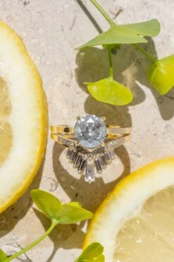 Baguette Diamond And Moonstone Wedding Band, Margot Setting, 14k Yellow Gold -Point No Point Studio Store 20250418 SFS0041 7a0a55d1 81d3 4034 a50b 4f915aa47c2e