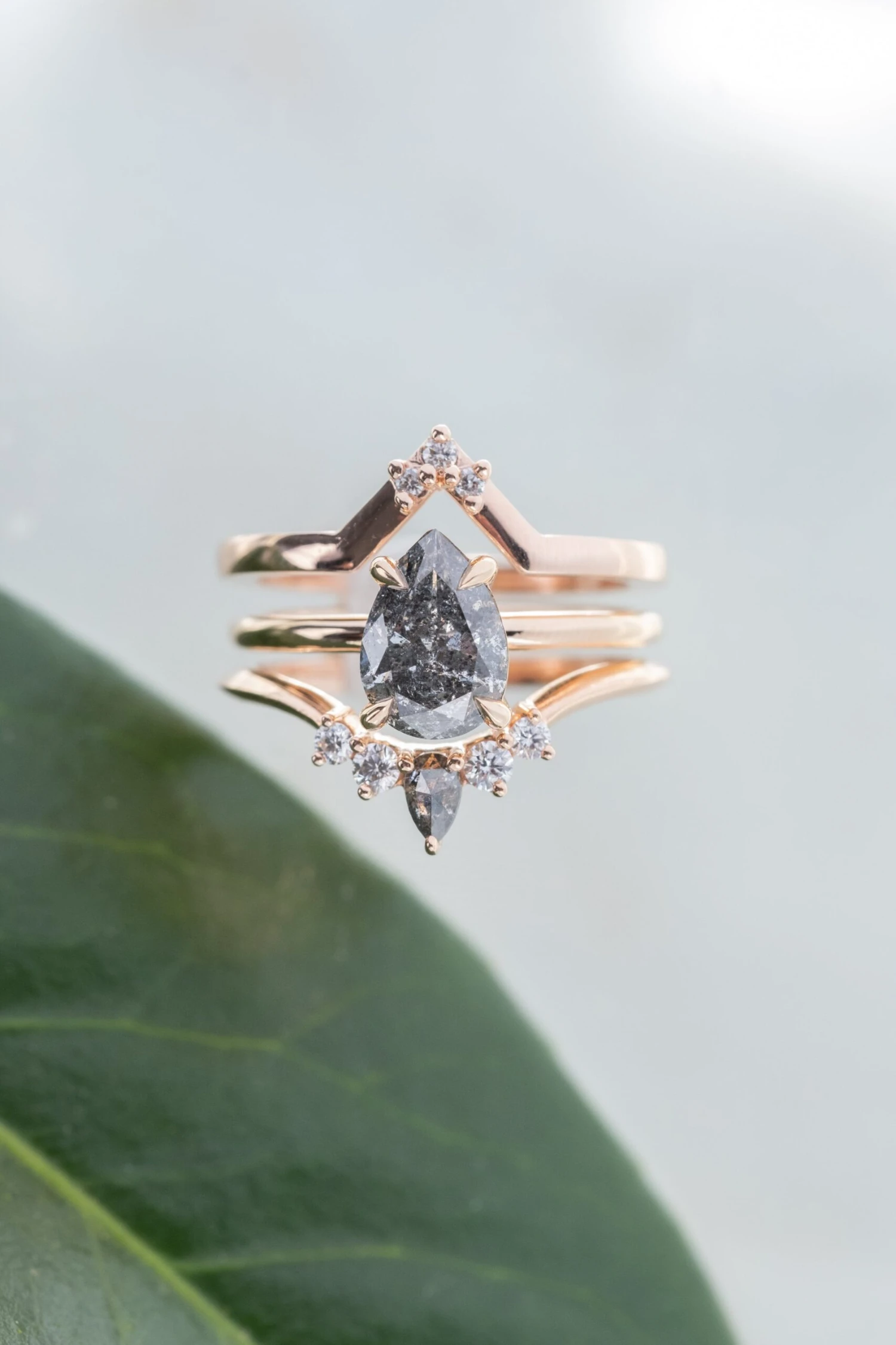 1.24 Carat Salt And Pepper Pear Diamond Engagement Ring, Basket Jane Setting, 14k Peach Gold 3 1.24 Carat Salt And Pepper Pear Diamond Engagement Ring, Basket Jane Setting, 14k Peach Gold - Image 3