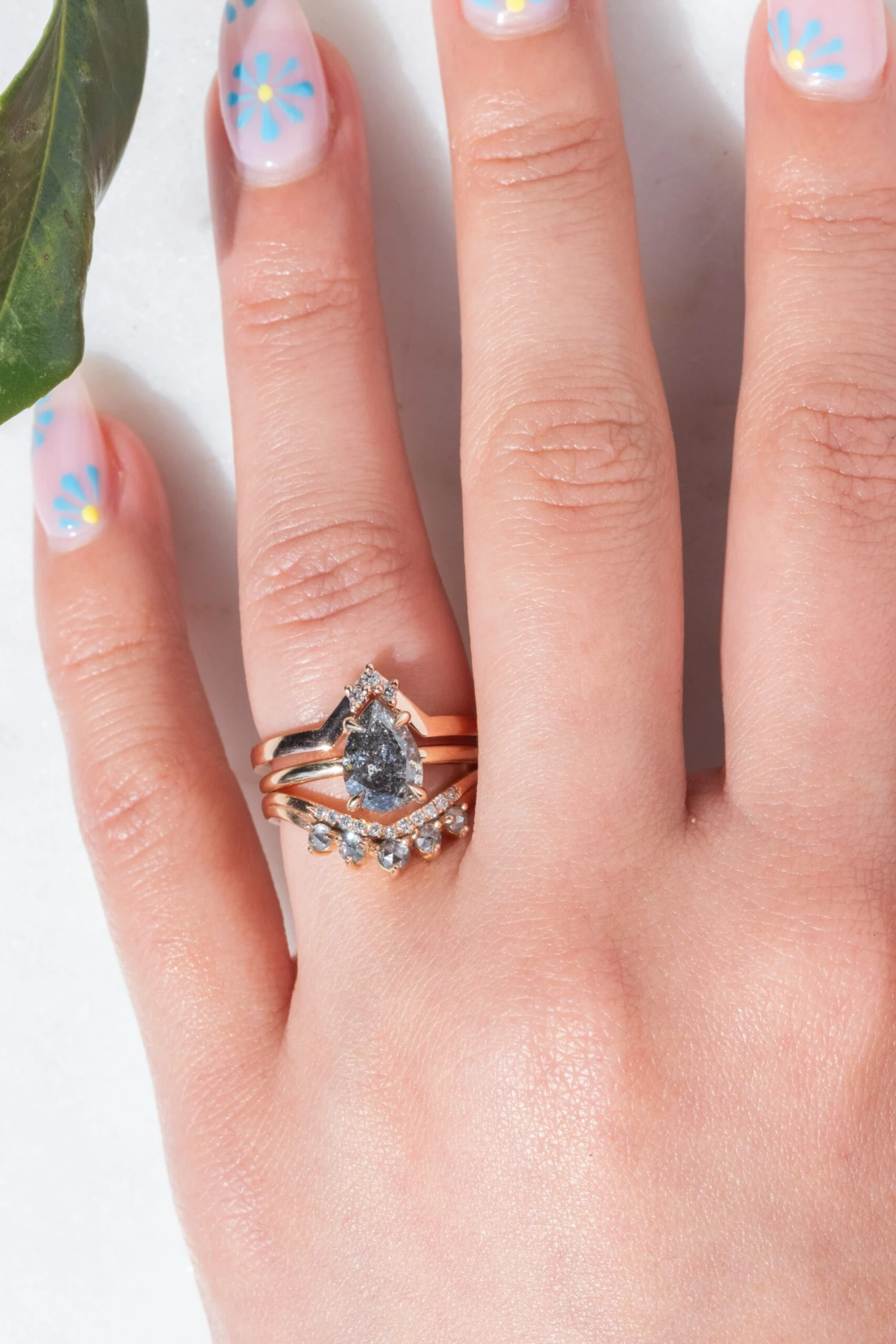 1.24 Carat Salt And Pepper Pear Diamond Engagement Ring, Basket Jane Setting, 14k Peach Gold 2 1.24 Carat Salt And Pepper Pear Diamond Engagement Ring, Basket Jane Setting, 14k Peach Gold - Image 2